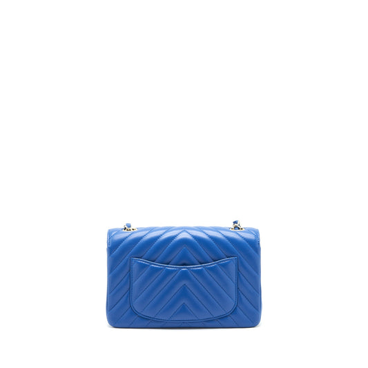 Chanel Mini Rectangular Flap Bag Chevron Lambskin Blue L