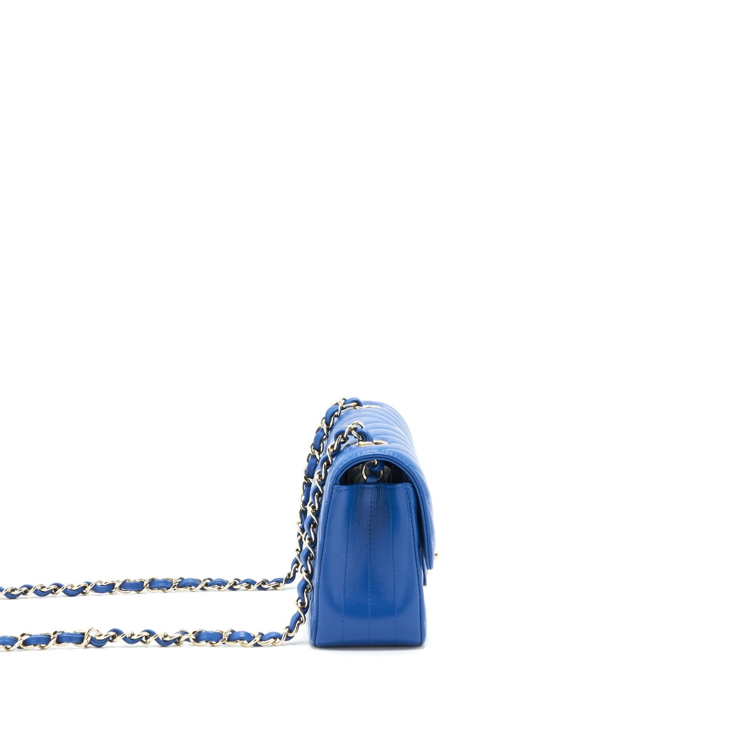 Chanel Mini Rectangular Flap Bag Chevron Lambskin Blue L