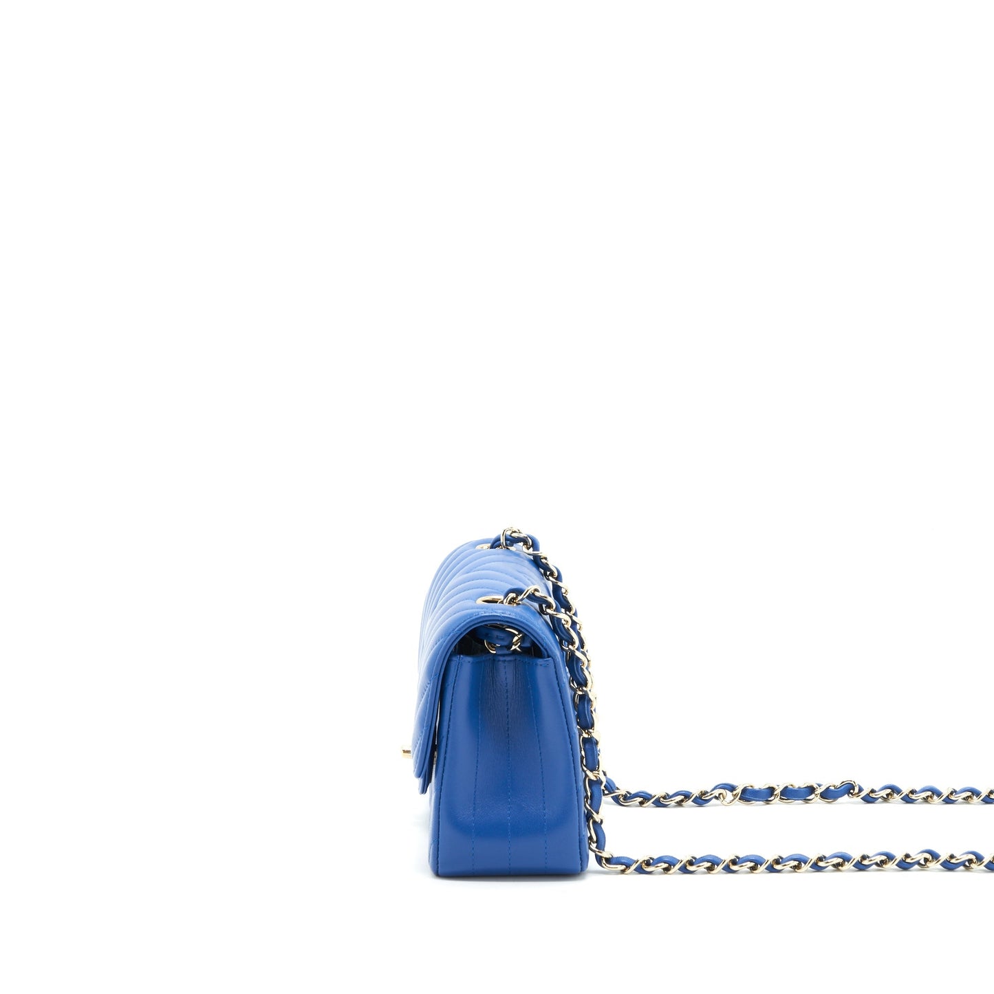 Chanel Mini Rectangular Flap Bag Chevron Lambskin Blue L