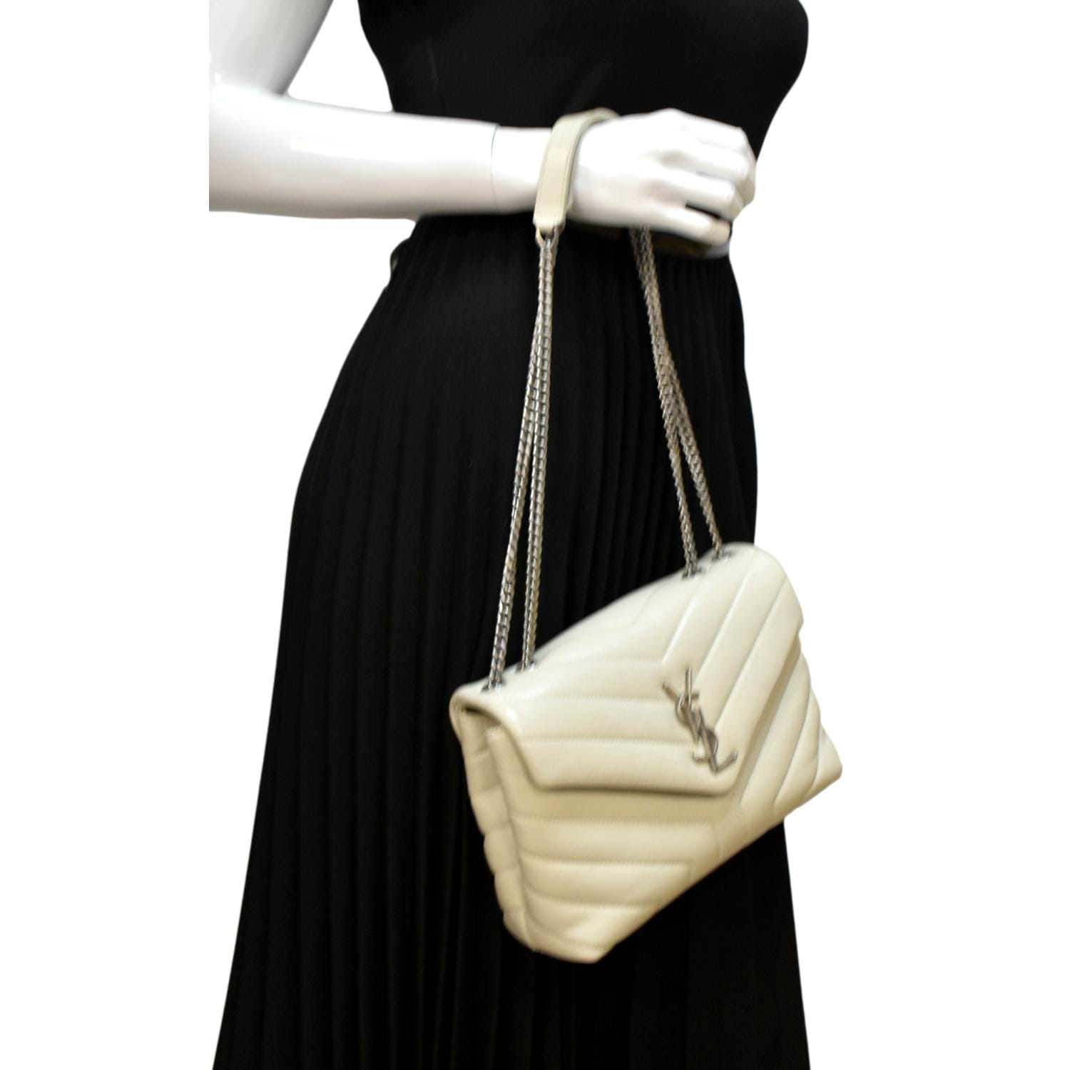 YVES SAINT LAURENT Loulou Toy Quilted Leather Crossbody Bag Ivory