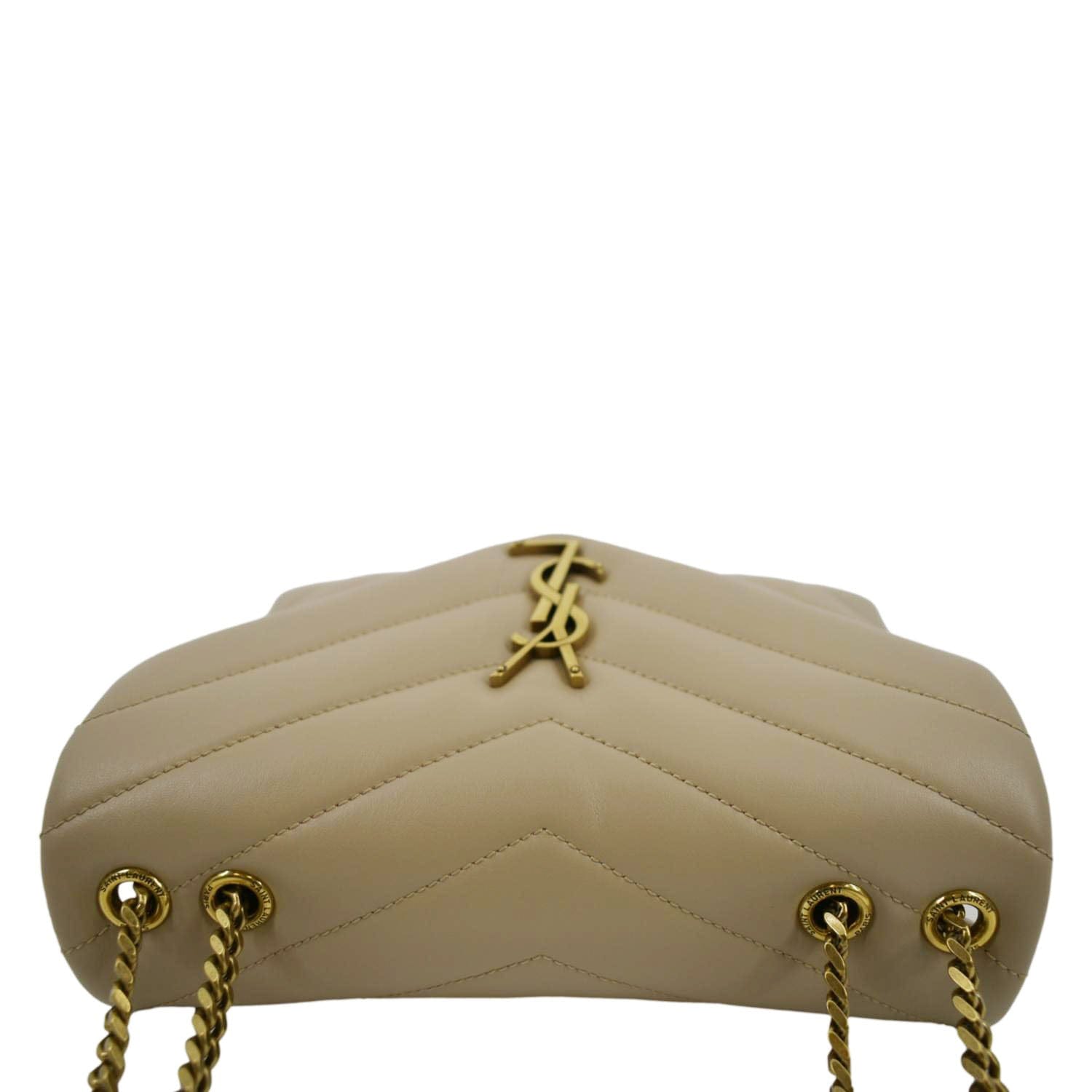 YVES SAINT LAURENT Small Loulou Quilted Leather Crossbody Bag Dark Beige