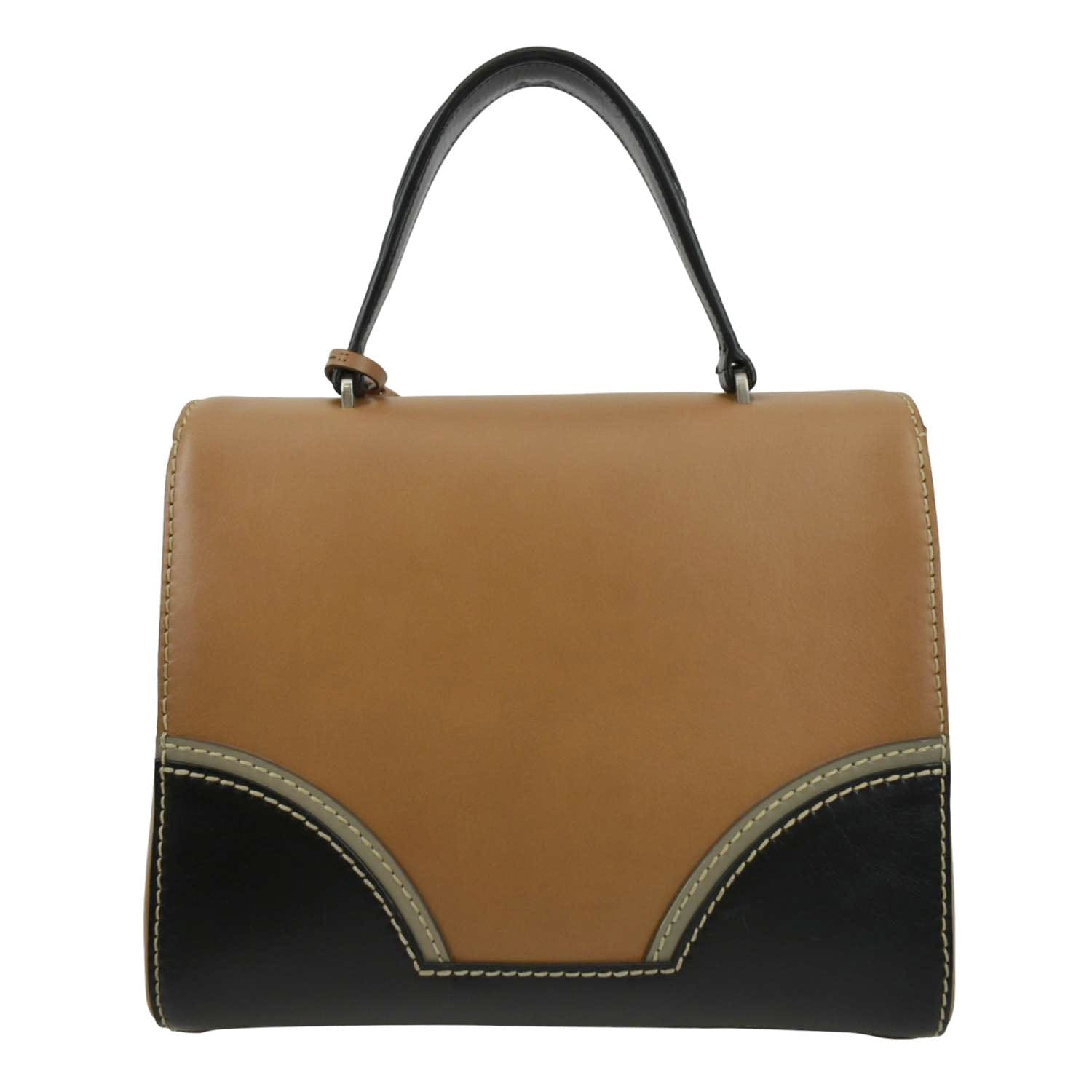 PRADA Vitello Sound Lock Leather Shoulder Bag Tan