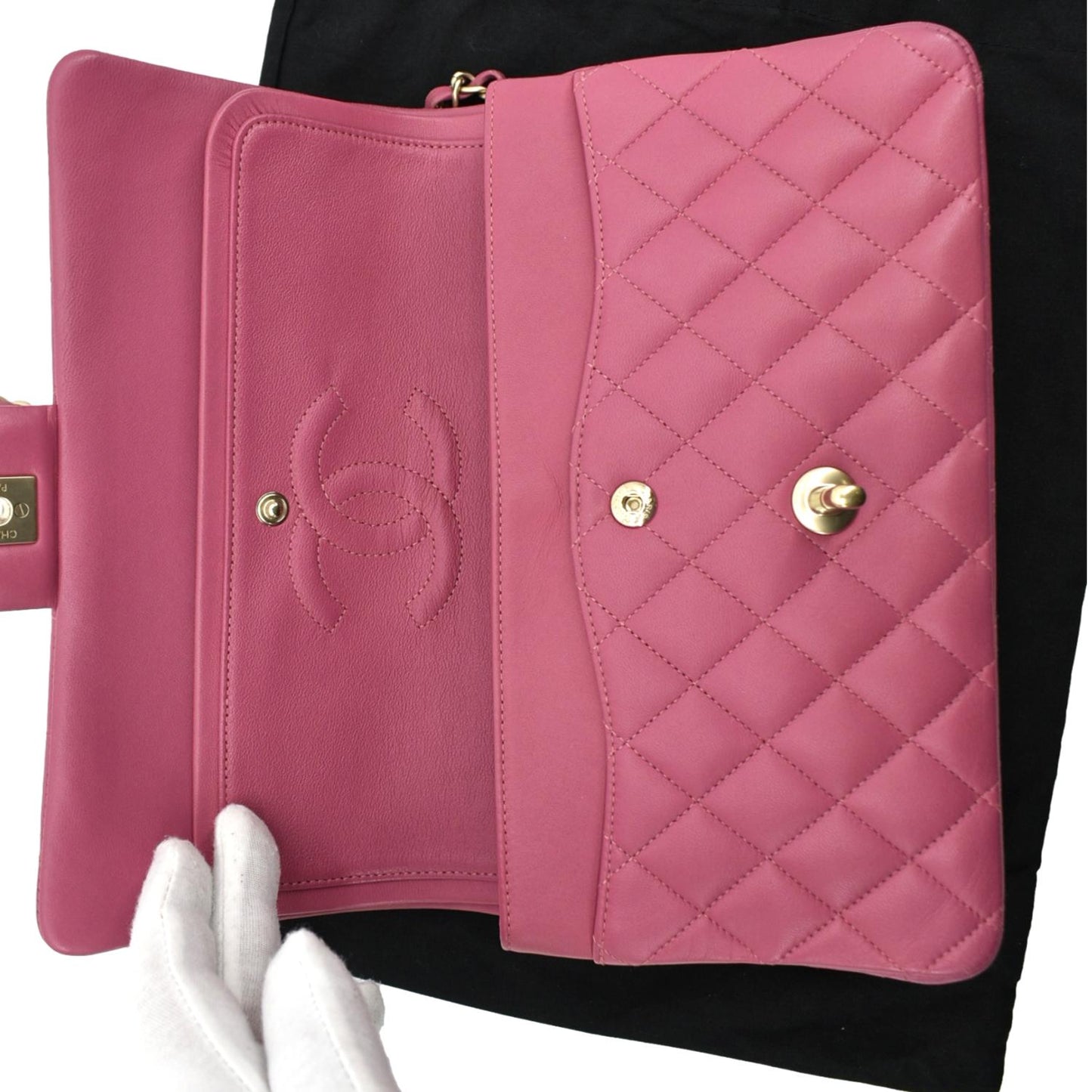 CHANEL Classic Medium Double Flap Quilted Leather Shoulder Bag Pink