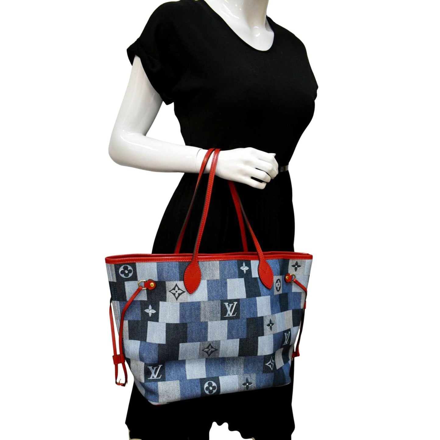 Louis Vuitton Neverfull MM Patchwork Monogram Shoulder Bag Blue