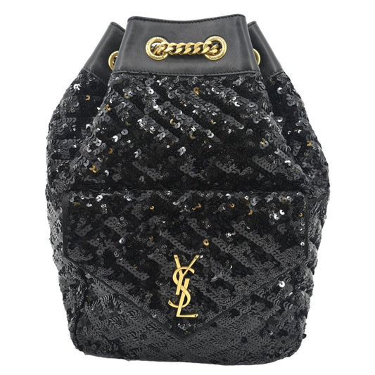 YVES SAINT LAURENT Sequin Leather Backpack Bag Black