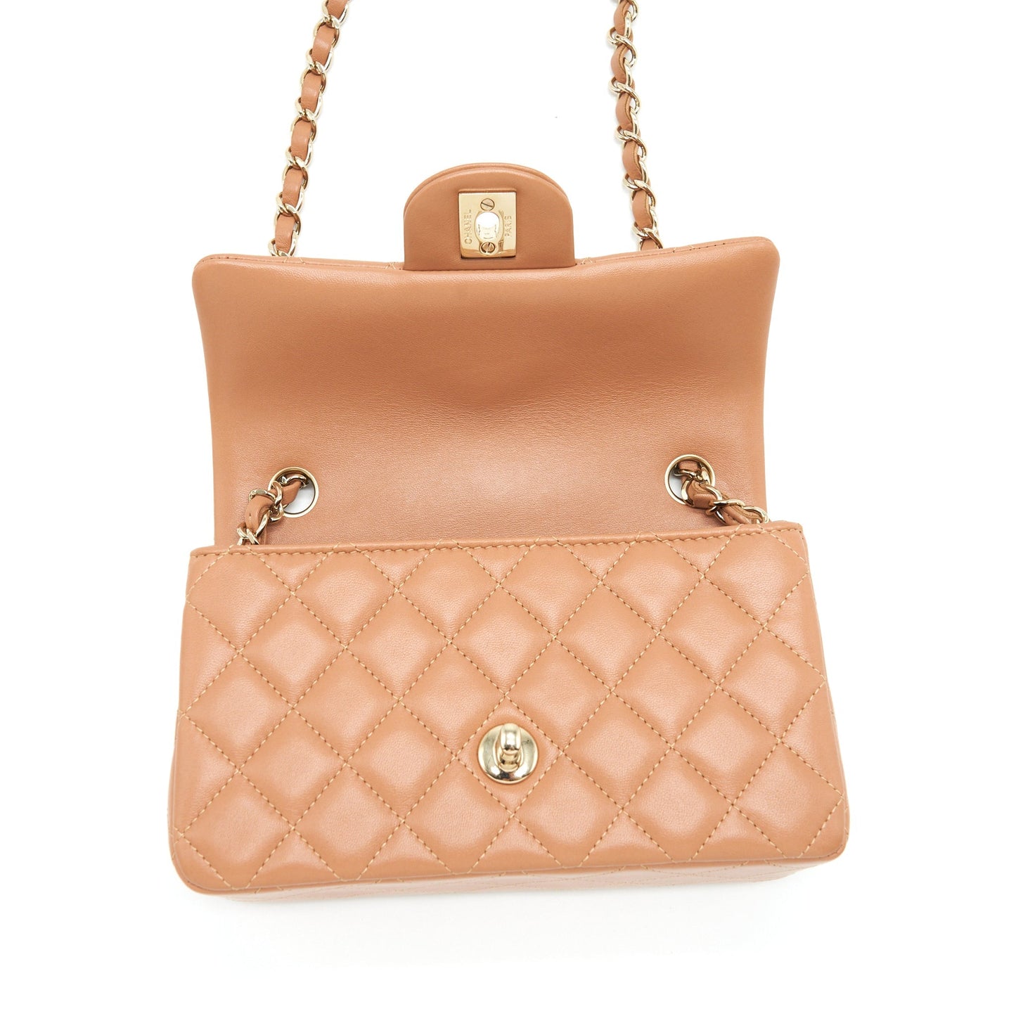 Chanel Mini Rectangular Flap Bag Lambskin Caramel L