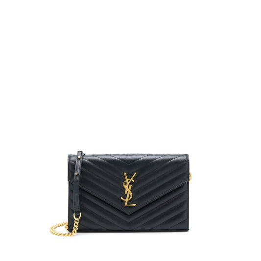 Saint Laurent Wallet On Chain Grained Calfskin Black