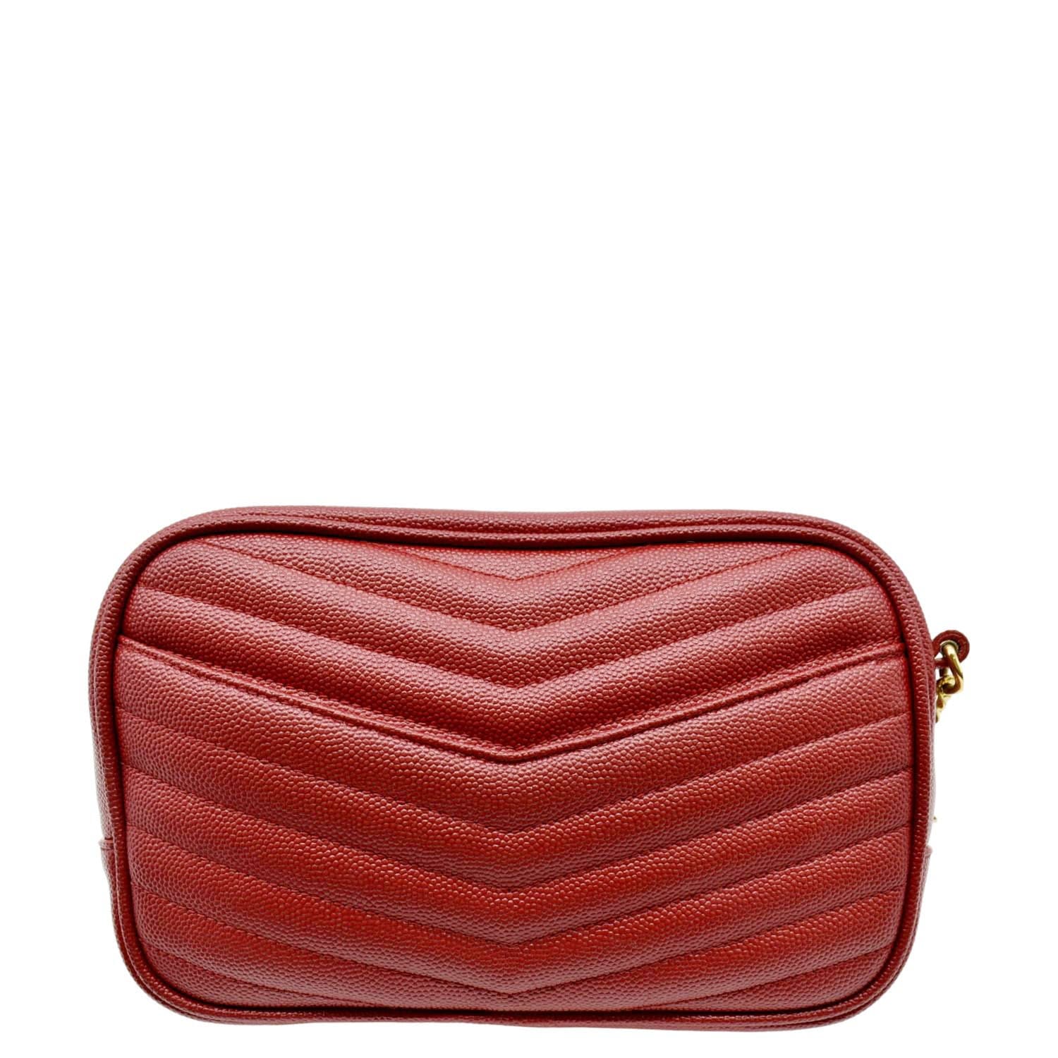 YVES SAINT LAURENT Small Lou Chevron Leather Camera Crossbody Bag Red