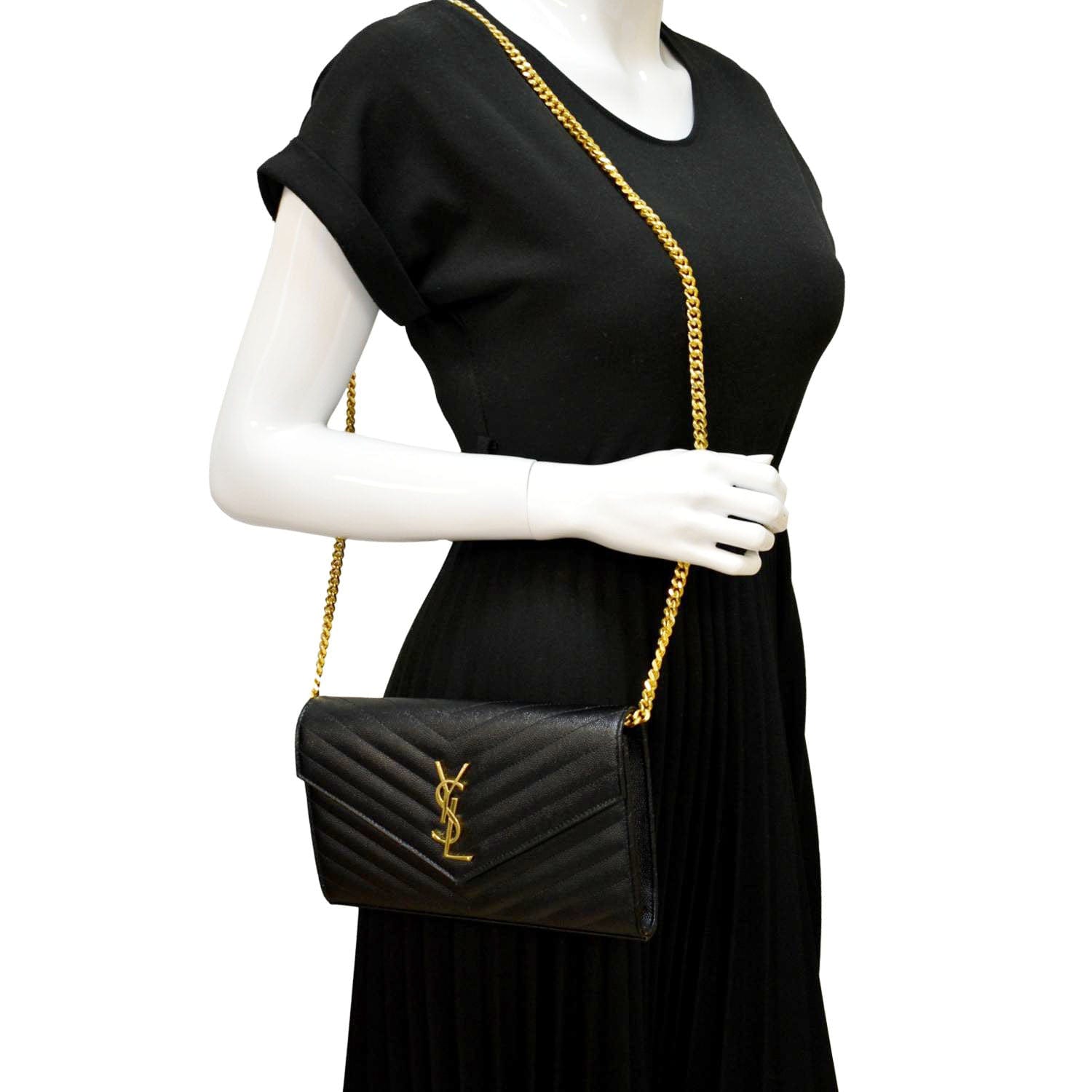 YVES SAINT LAURENT Cassandre Matelasse Chain Wallet Crossbody Bag Black