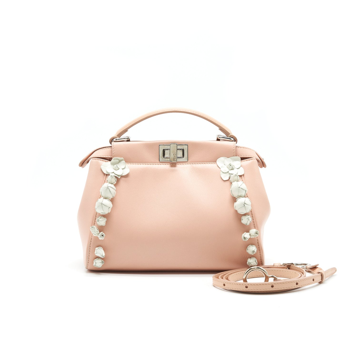 FENDI PEEKABOO KAPPA HANDLE Purse LAMBSKIN WHITE FLOWERS