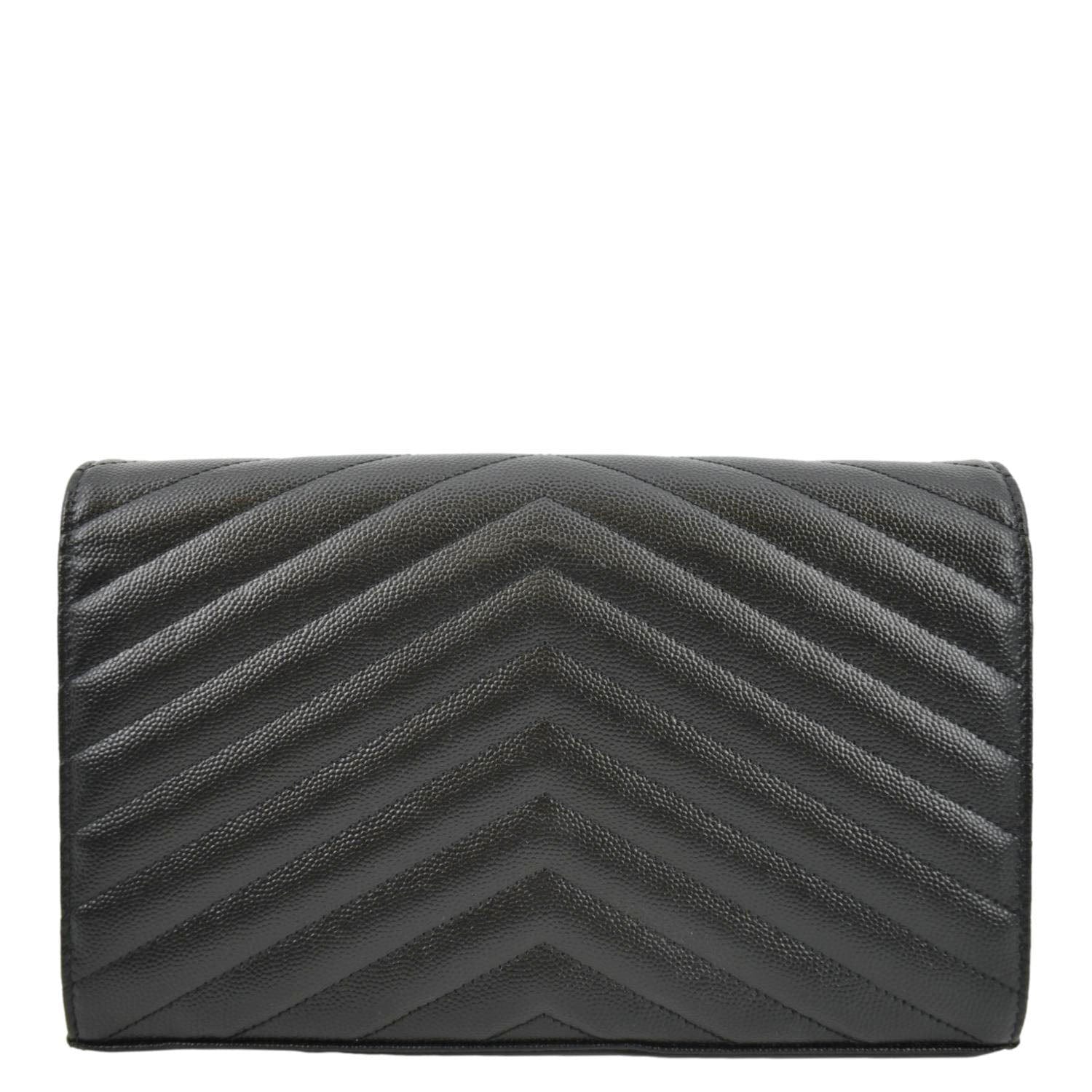 YVES SAINT LAURENT Cassandre Chain Wallet Leather Crossbody Bag Black