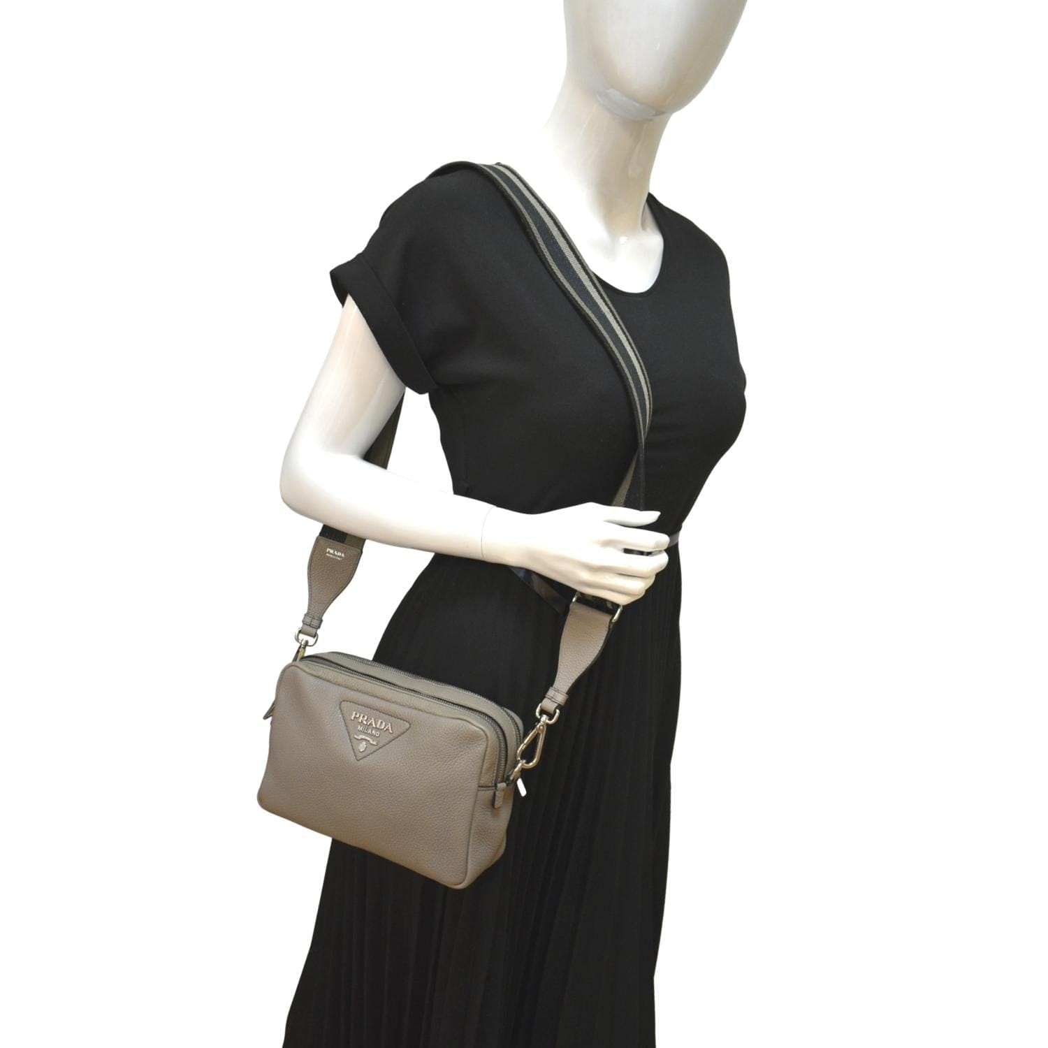 PRADA Flou Leather Shoulder Bag Grey