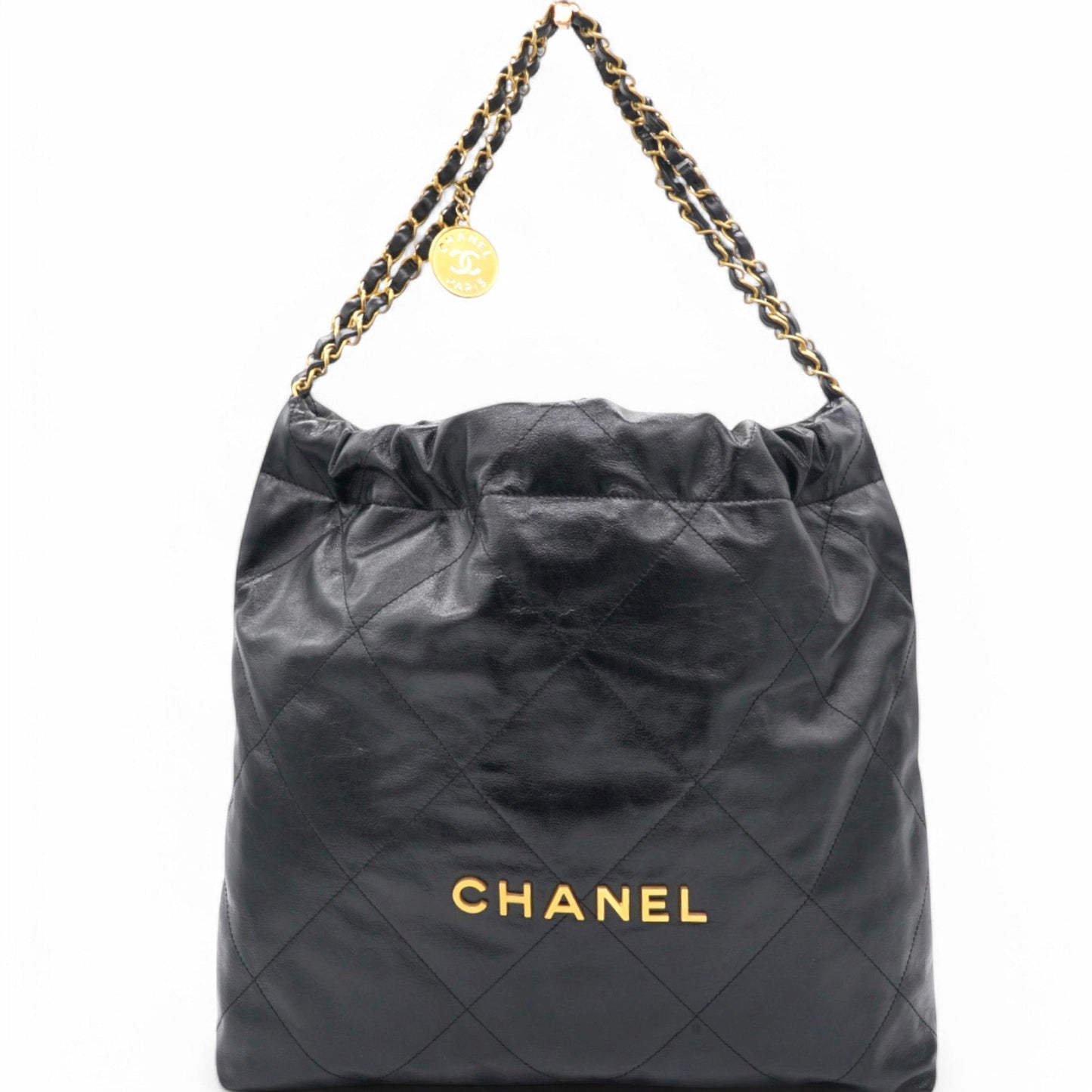 Shiny Quilted Medium Chanel 22 Black Handbag