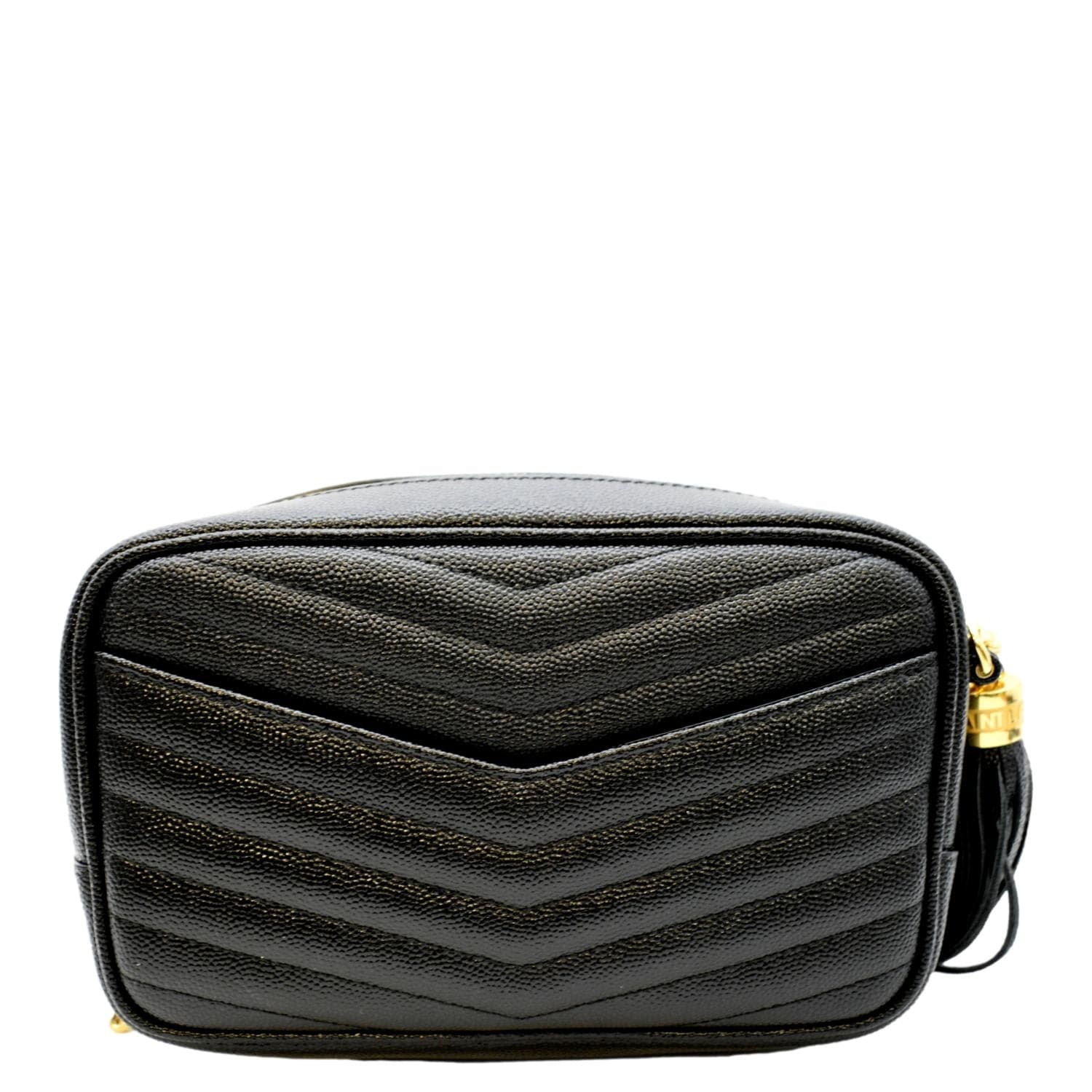 YVES SAINT LAURENT Lou Chevron Leather Camera Crossbody Bag Black