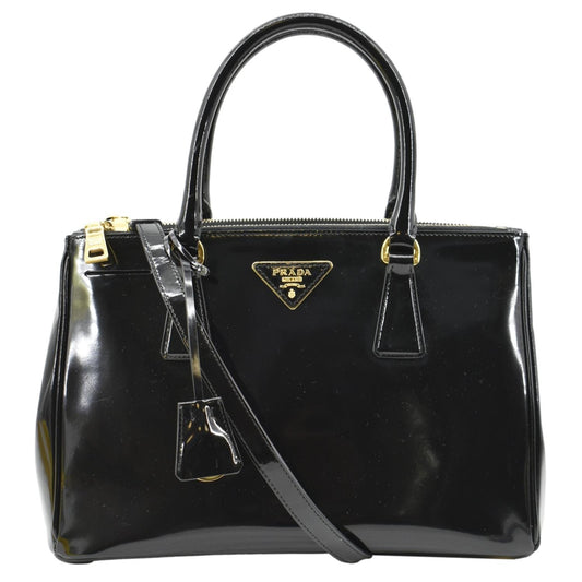 PRADA Double Zip Patent Leather Shoulder Bag Black