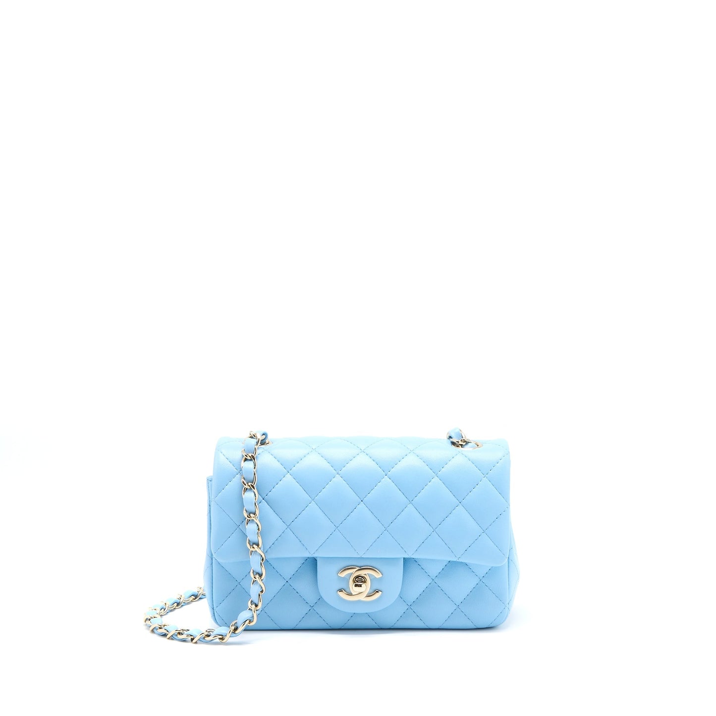 Chanel Mini Rectangular Flap Bag Lambskin Blue L (Microchip)