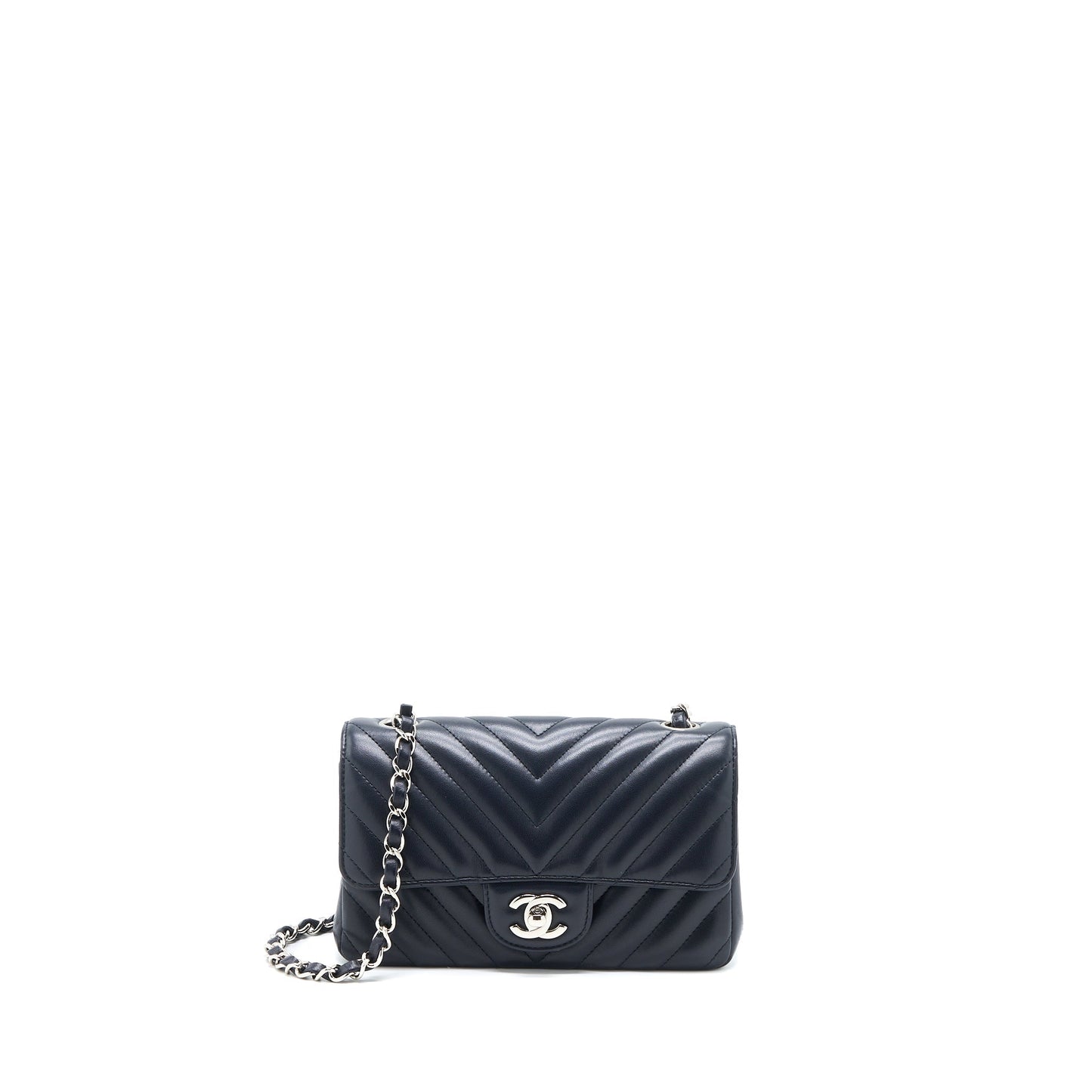 Chanel Mini Rectangular Flap Bag Chevron Lambskin Navy