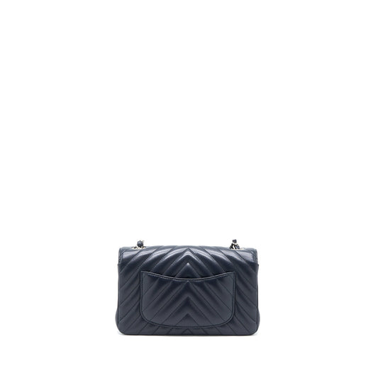 Chanel Mini Rectangular Flap Bag Chevron Lambskin Navy