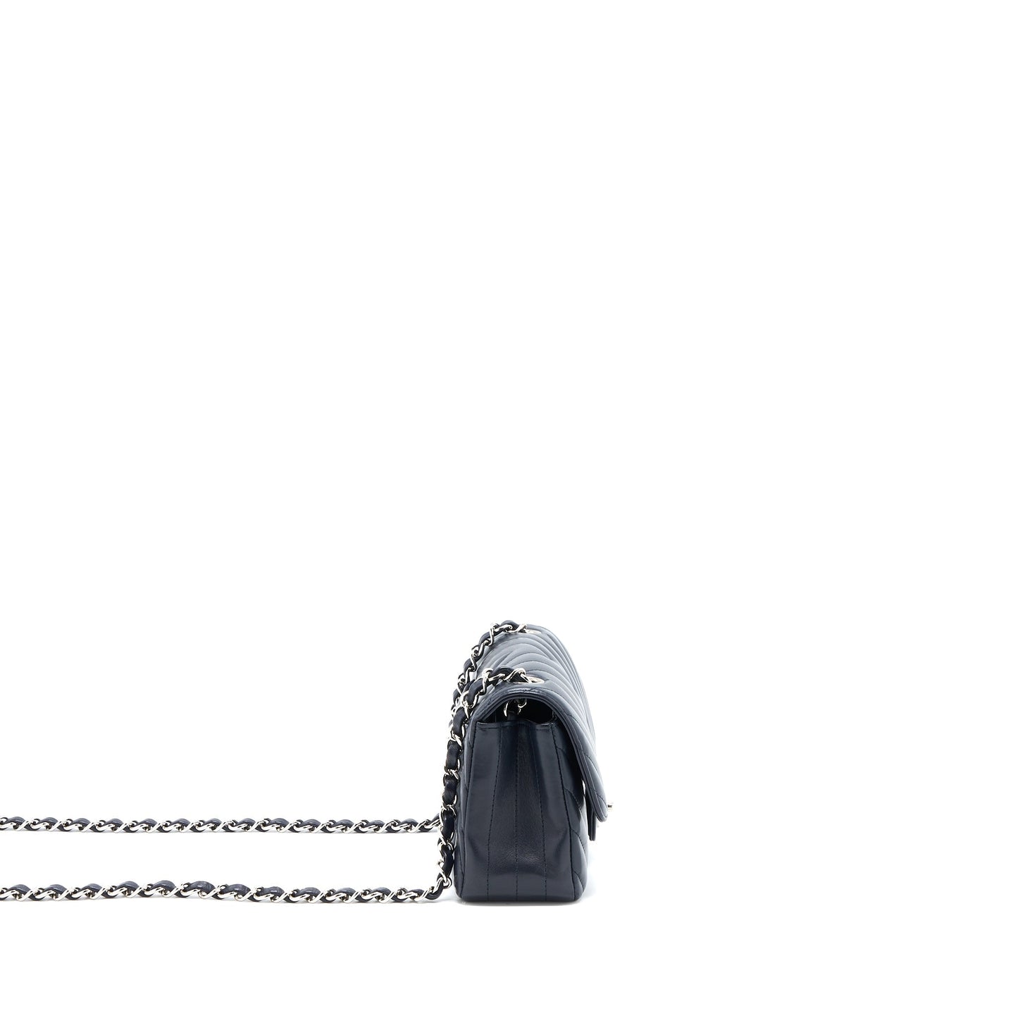 Chanel Mini Rectangular Flap Bag Chevron Lambskin Navy