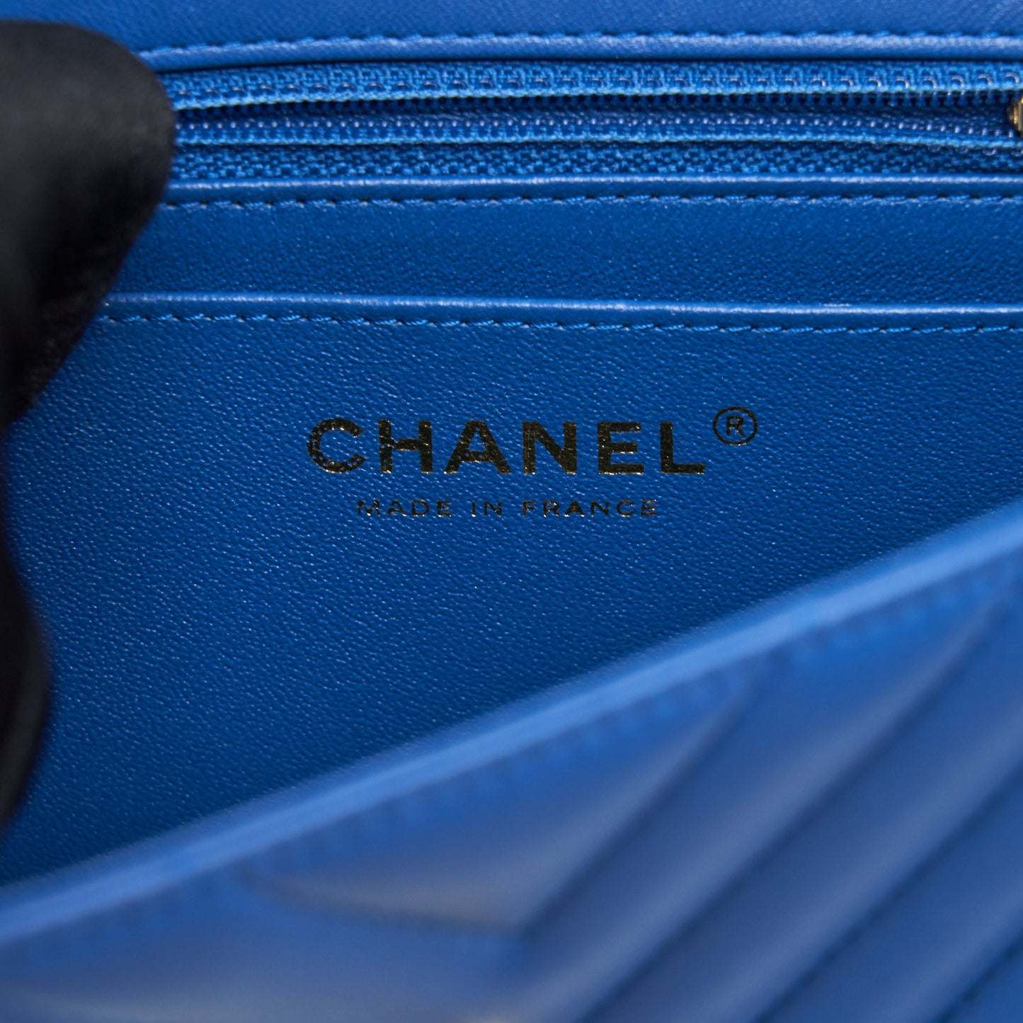 Chanel Mini Rectangular Flap Bag Chevron Lambskin Blue L