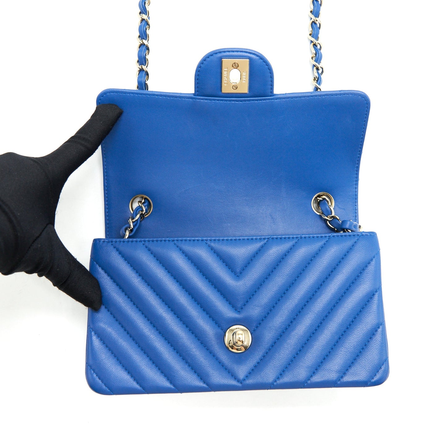Chanel Mini Rectangular Flap Bag Chevron Lambskin Blue L