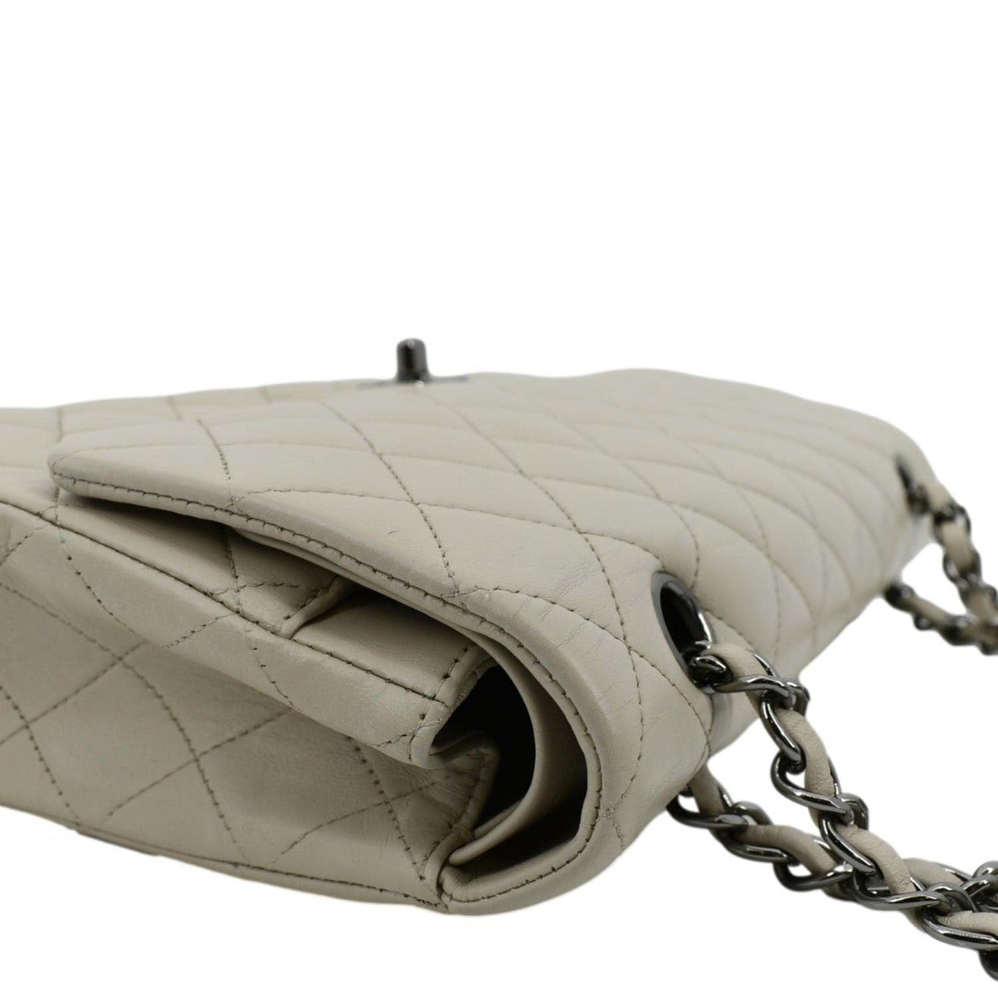 CHANEL Classic Medium Double Flap Quilted Leather Shoulder Bag Ivory