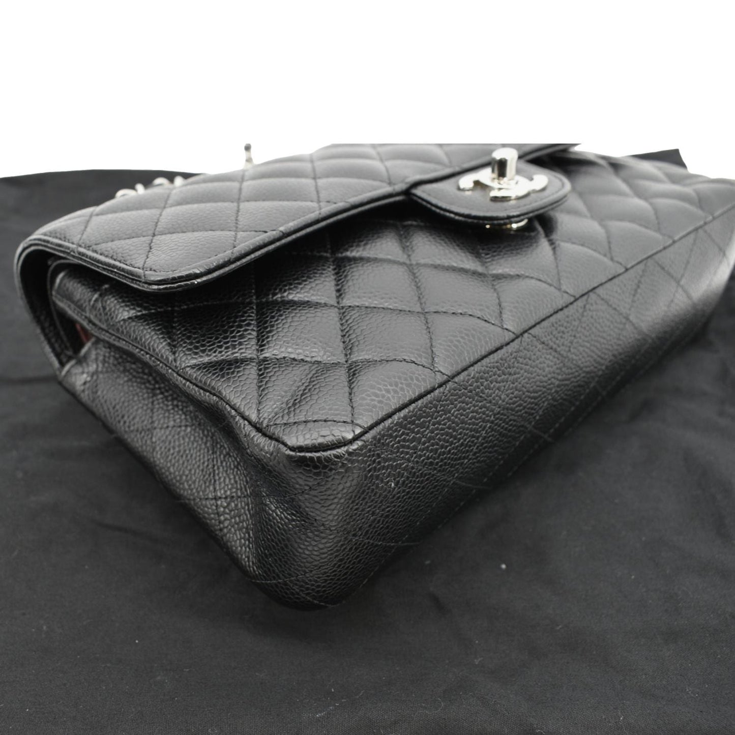 CHANEL Classic Medium Double Flap Caviar Leather Shoulder Bag Black