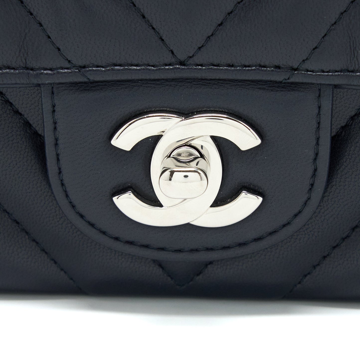 Chanel Mini Rectangular Flap Bag Chevron Lambskin Navy