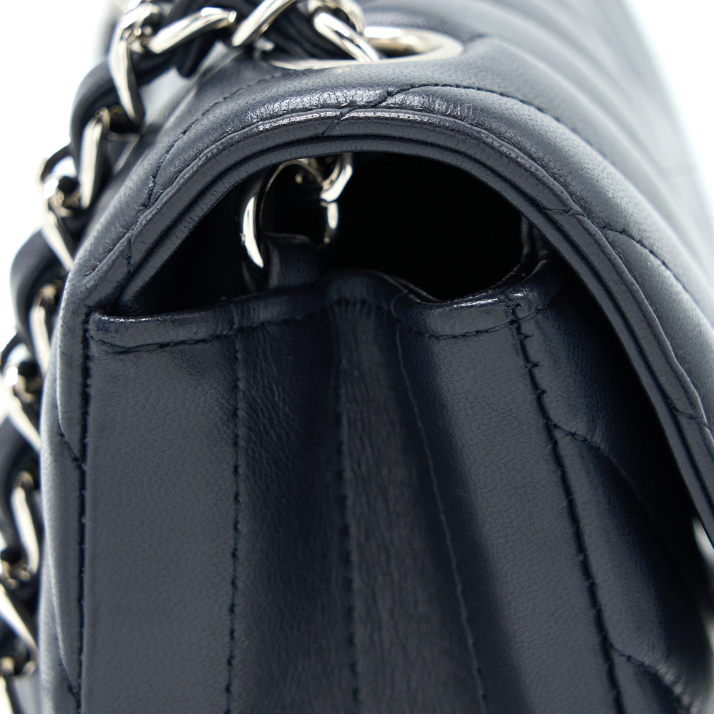 Chanel Mini Rectangular Flap Bag Chevron Lambskin Navy