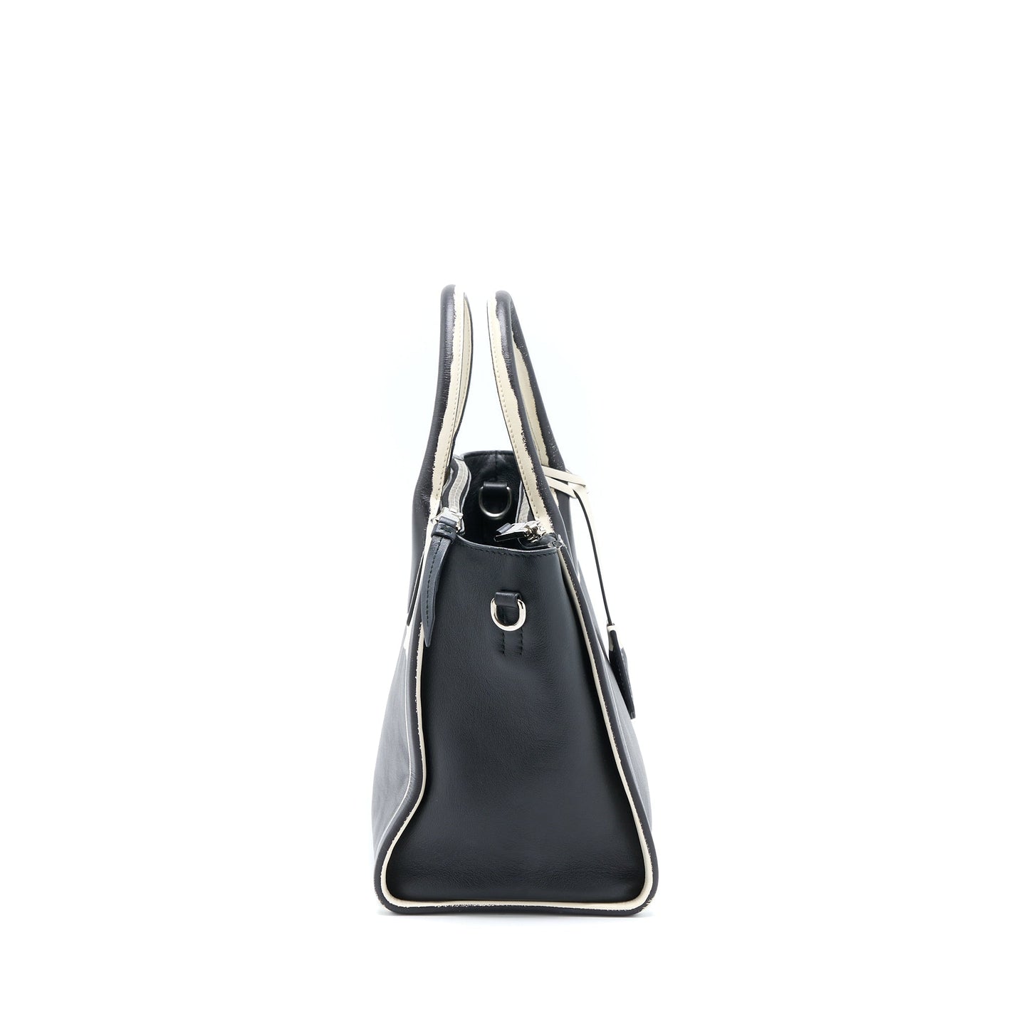 Prada Double Zip Tote Purse Calfskin Black/White
