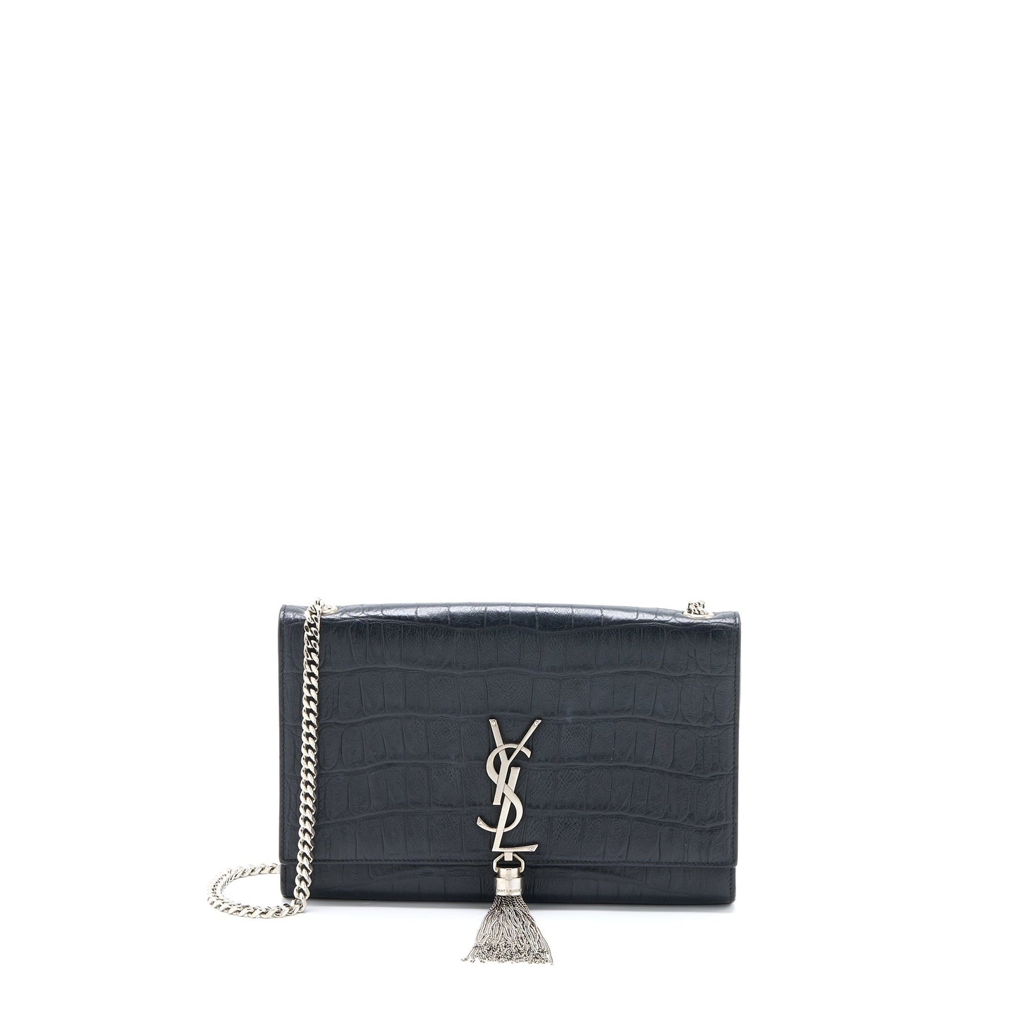 Saint Laurent Kate Purse Crocodile-Embossed Leather Grey