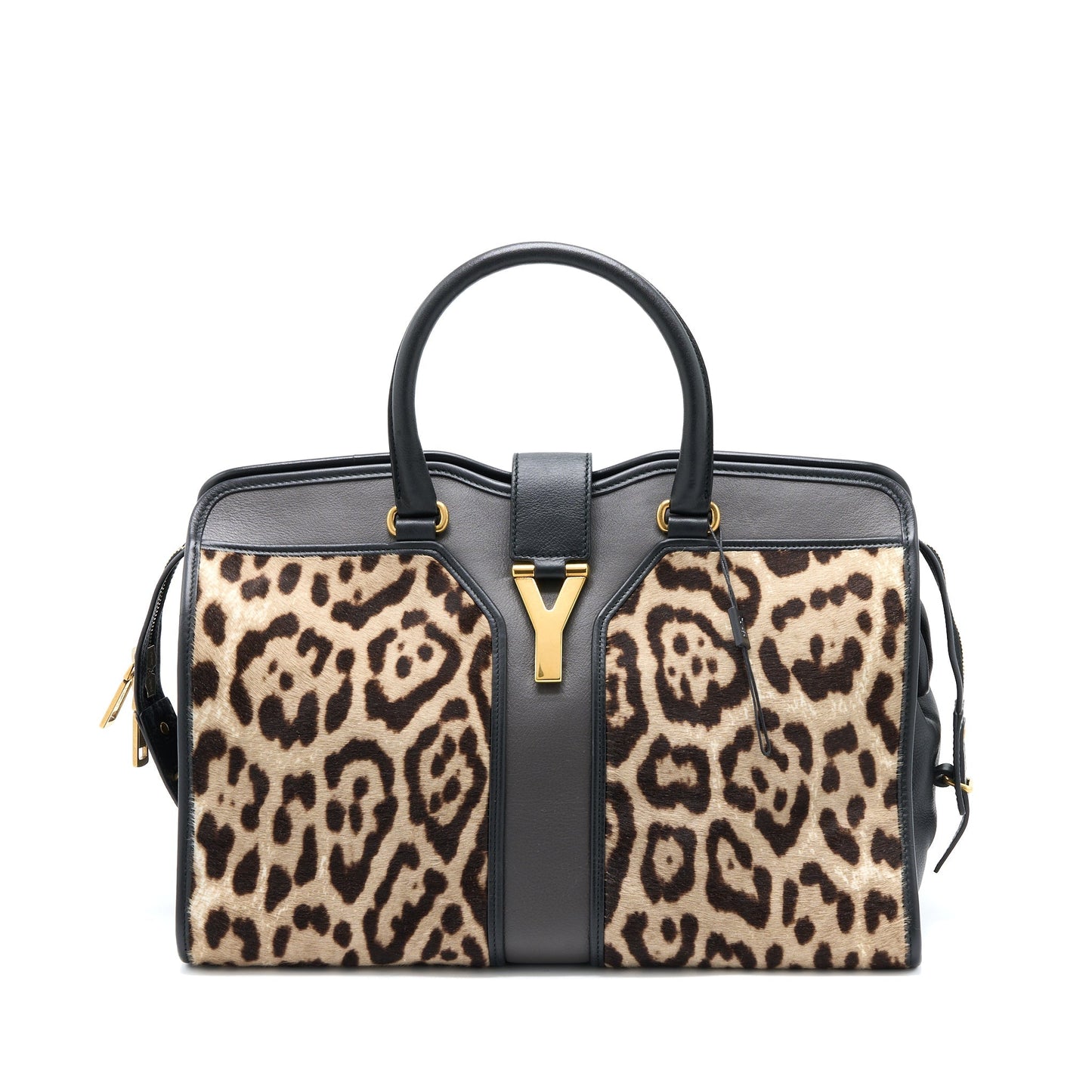 Saint Laurent Cabas Chyc Tote Purse Animal Print Horsehair/Calfskin Black