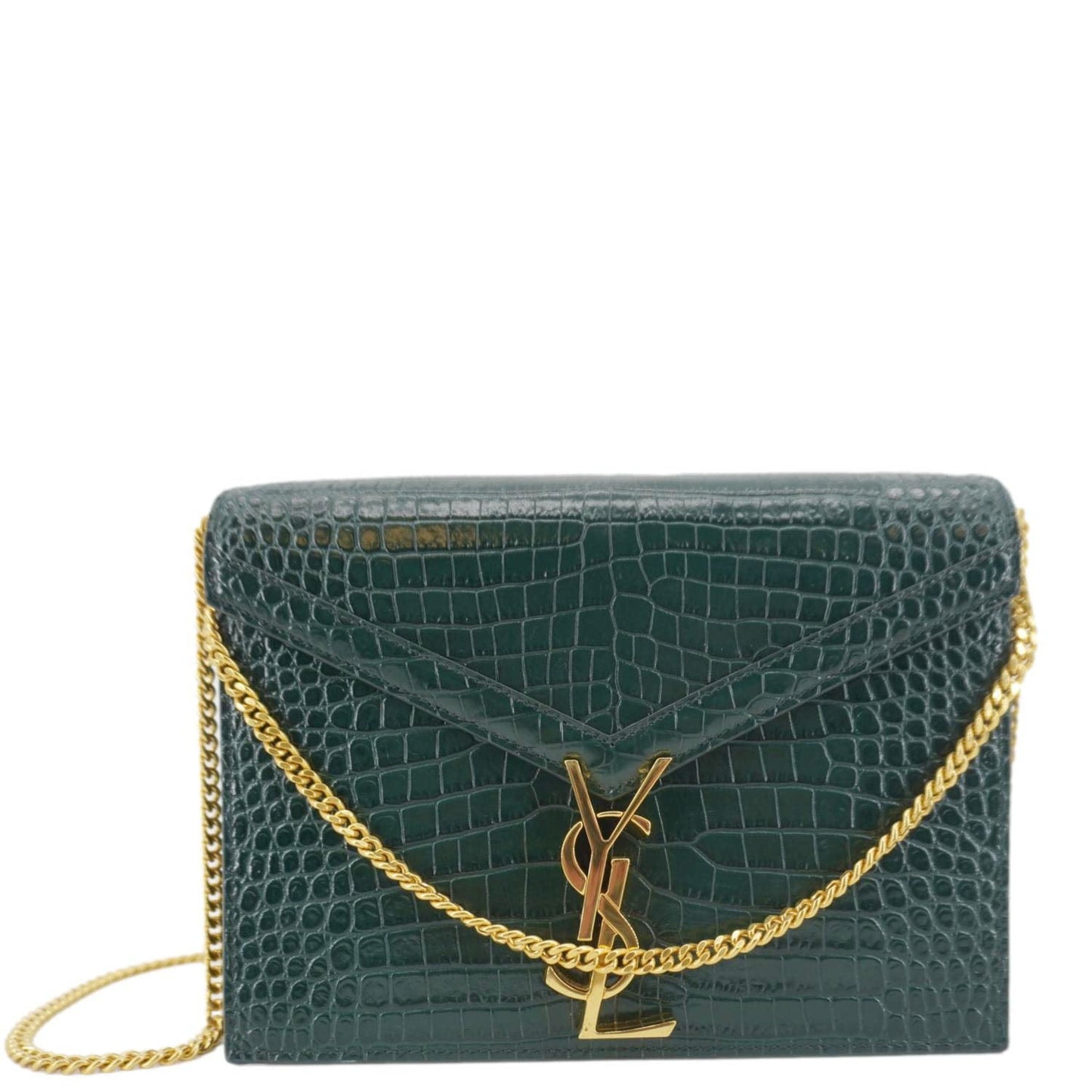 YVES SAINT LAURENT Cassandra Embossed Leather Shoulder Bag Green