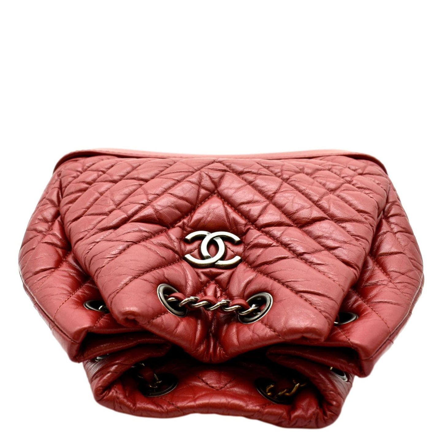Chanel Gabrielle Chevron Aged Calfskin Leather Backpack Bag Red