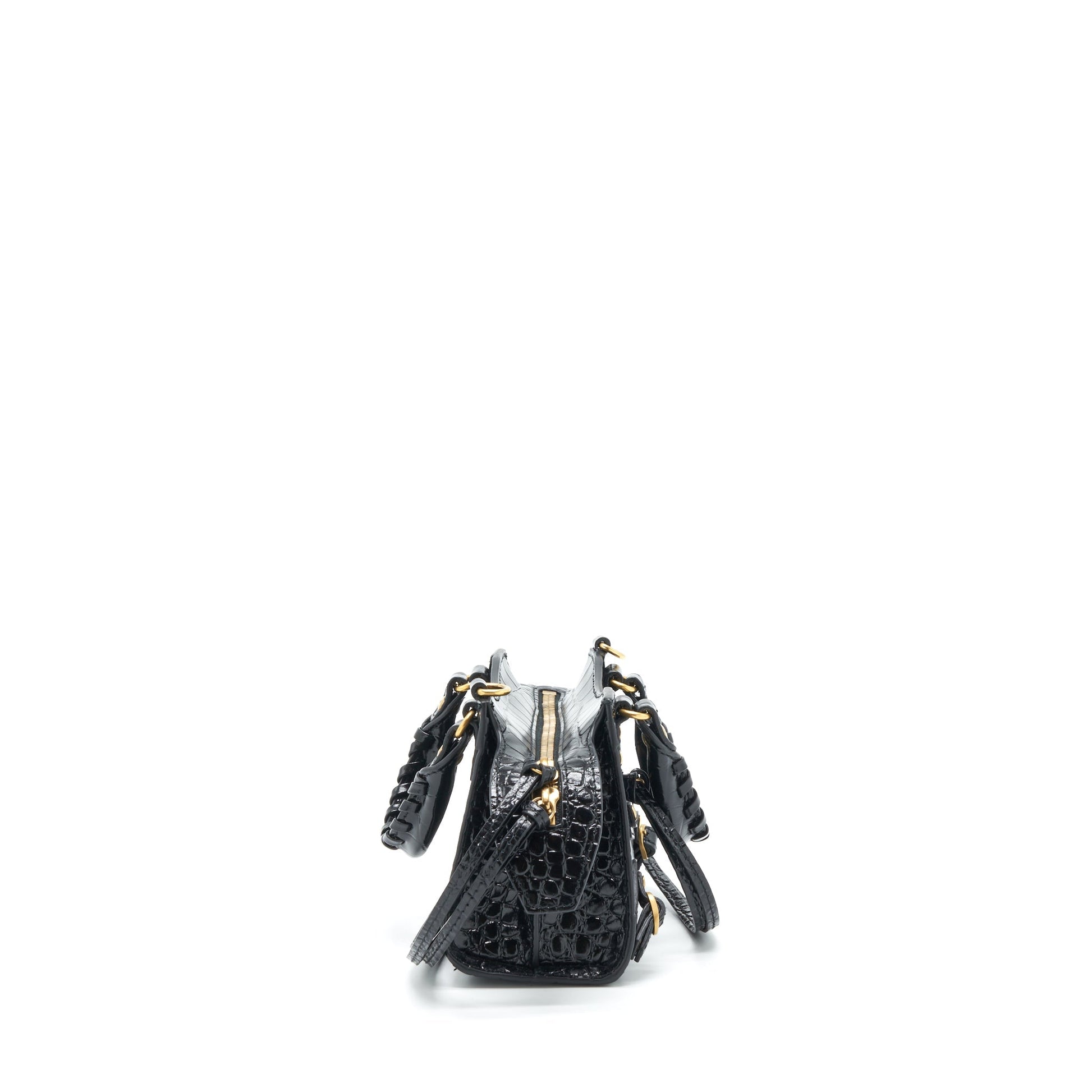 Balenciaga Nano Neo Classic City Bag Croc-Embossed Calfskin Black GHW