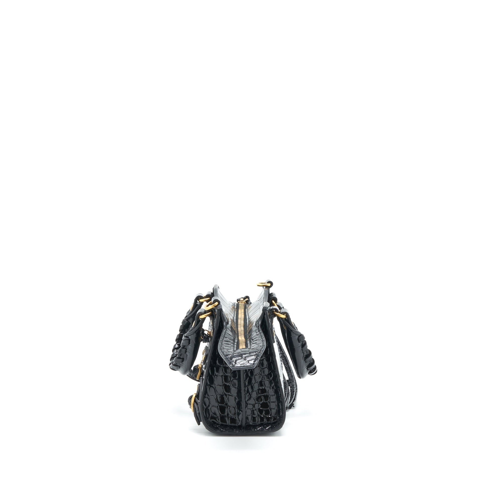 Balenciaga Nano Neo Classic City Bag Croc-Embossed Calfskin Black GHW