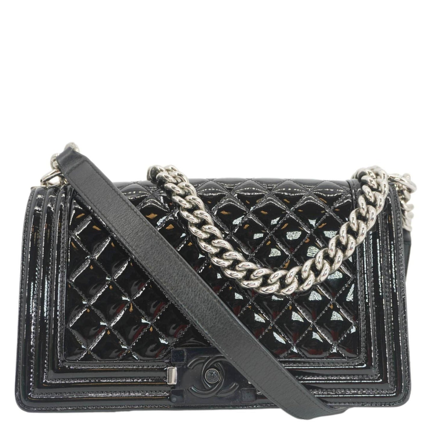 Chanel Boy Flap Medium Plexiglass Patent Leather Crossbody Bag Black