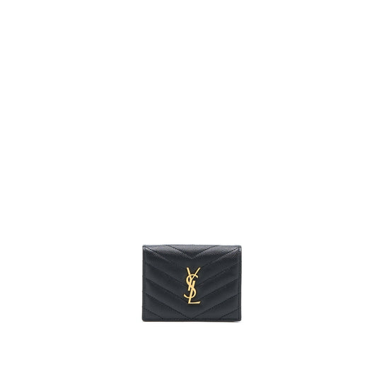 Saint Laurent / Pebbled Logo Plaque Cardholder Grained Calfskin Black