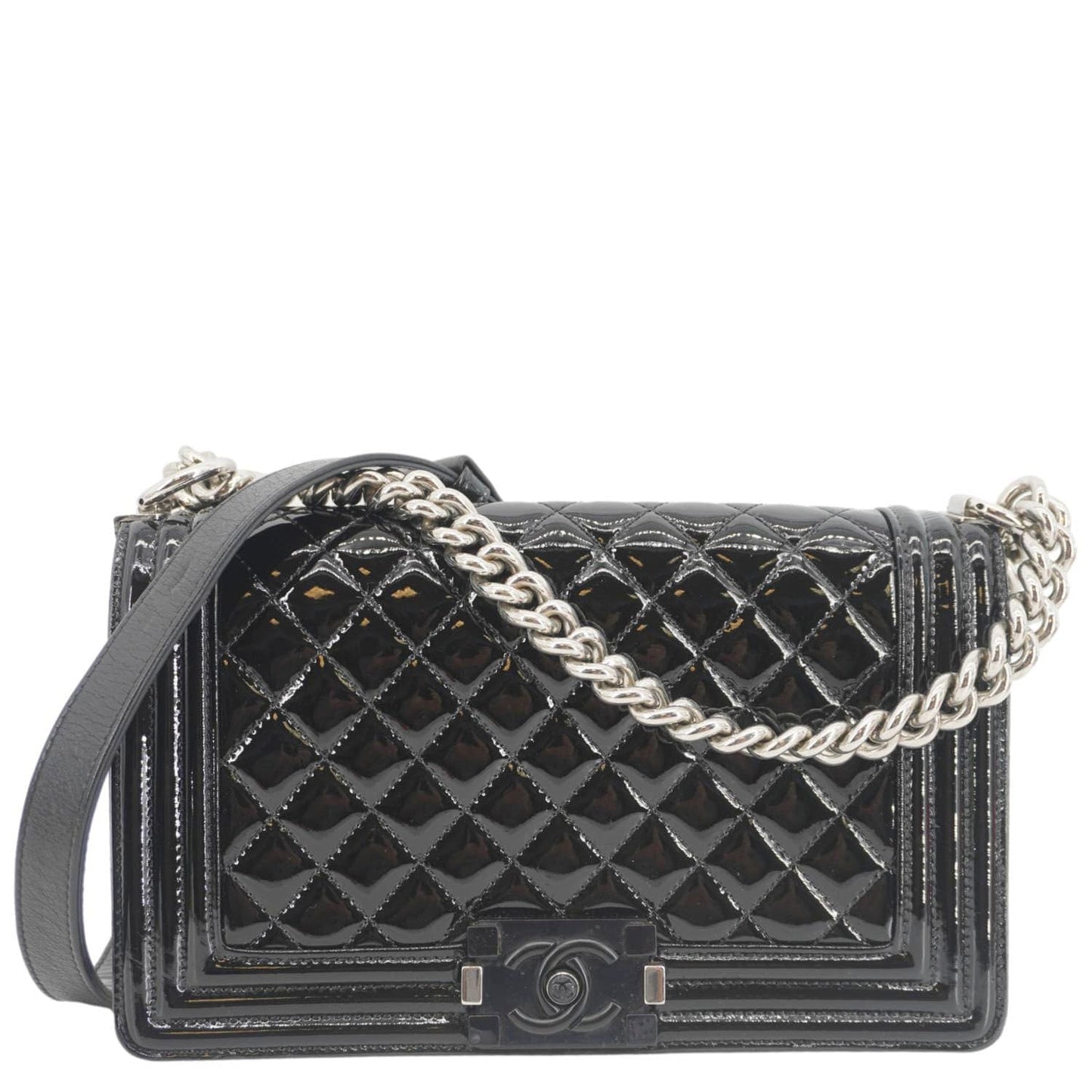 Chanel Boy Flap Medium Plexiglass Patent Leather Crossbody Bag Black