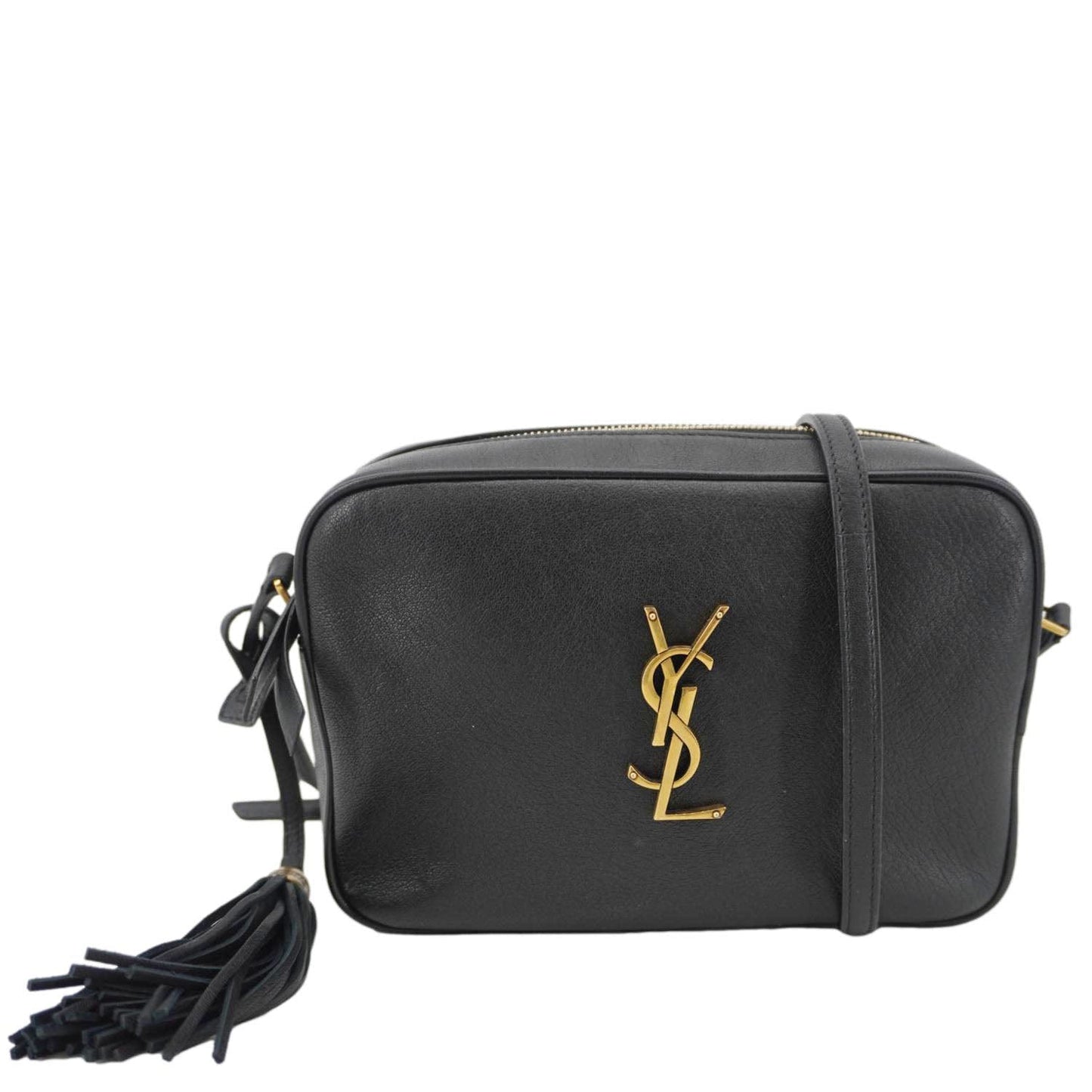 YVES SAINT LAURENT Lou Grained Leather Camera Crossbody Bag Black