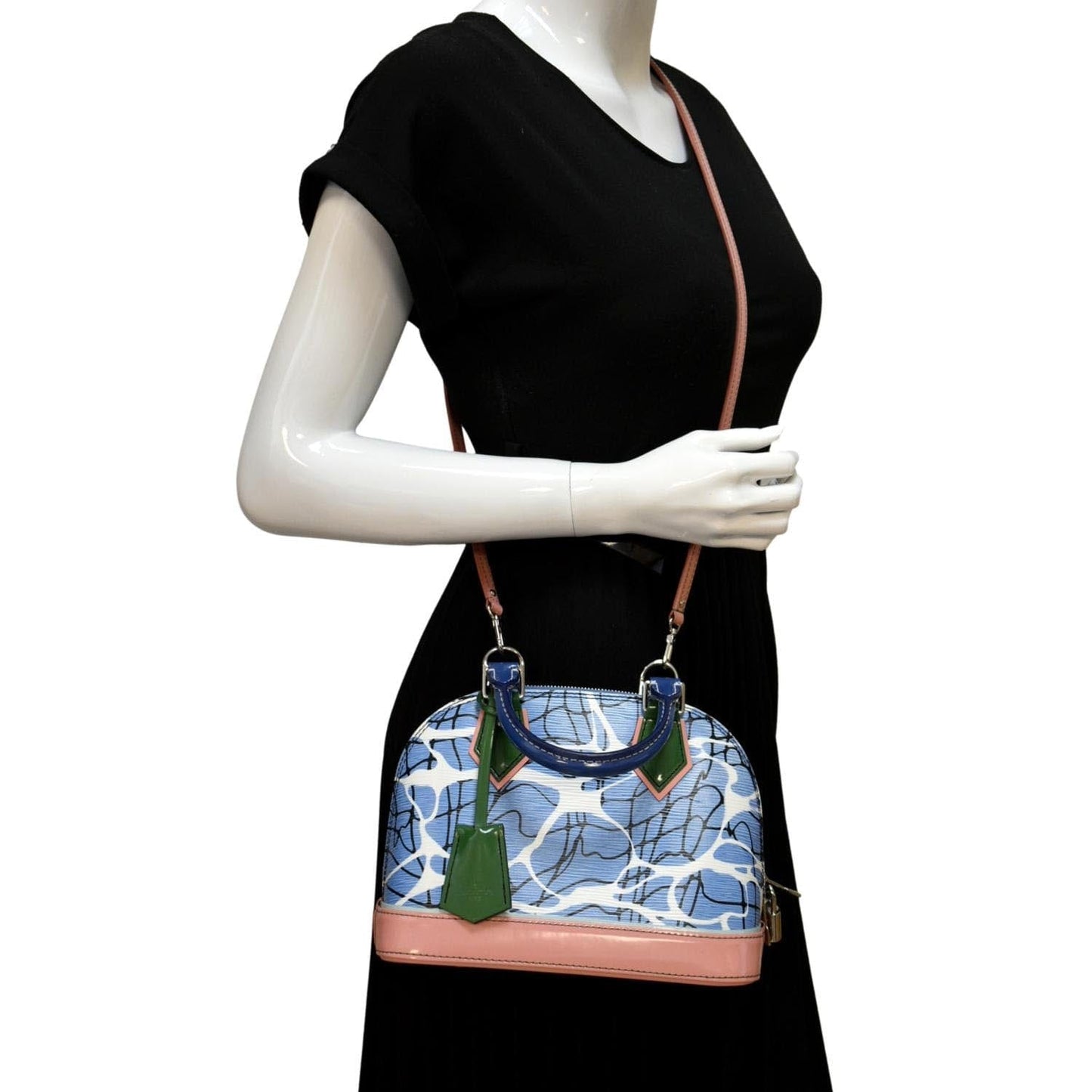 Louis Vuitton Alma BB Aqua Print Epi Leather Satchel Crossbody Bag Blue