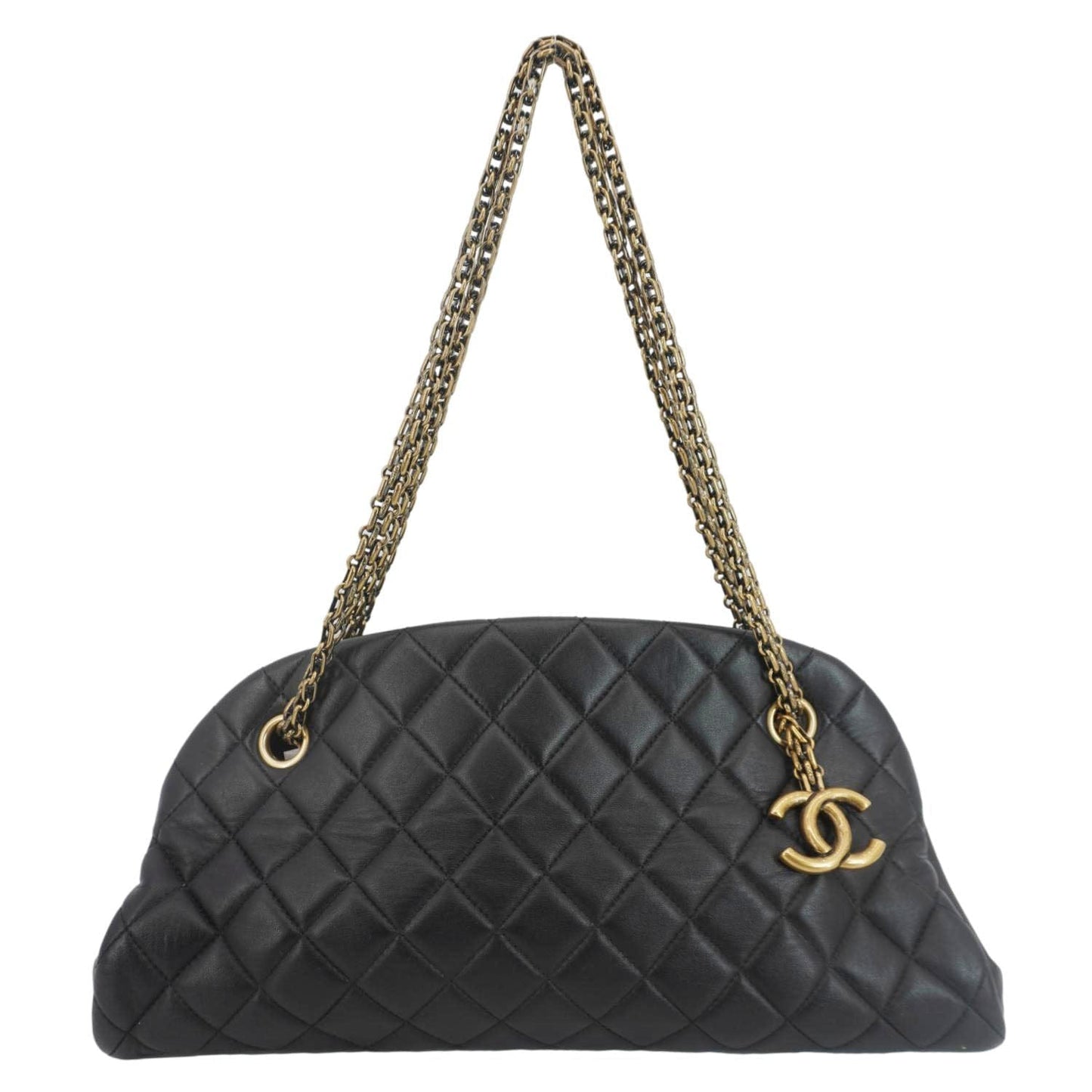 Chanel Just Mademoiselle Bowling Small Quilted Leather Shoulder Bag Black