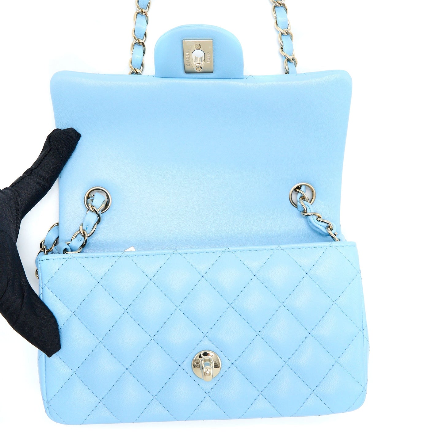 Chanel Mini Rectangular Flap Bag Lambskin Blue L (Microchip)
