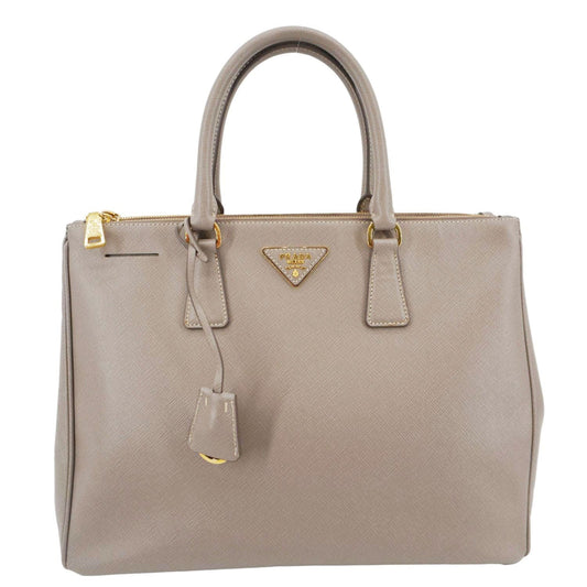 PRADA Double Zip Medium Lux Saffiano Leather Tote Argilla