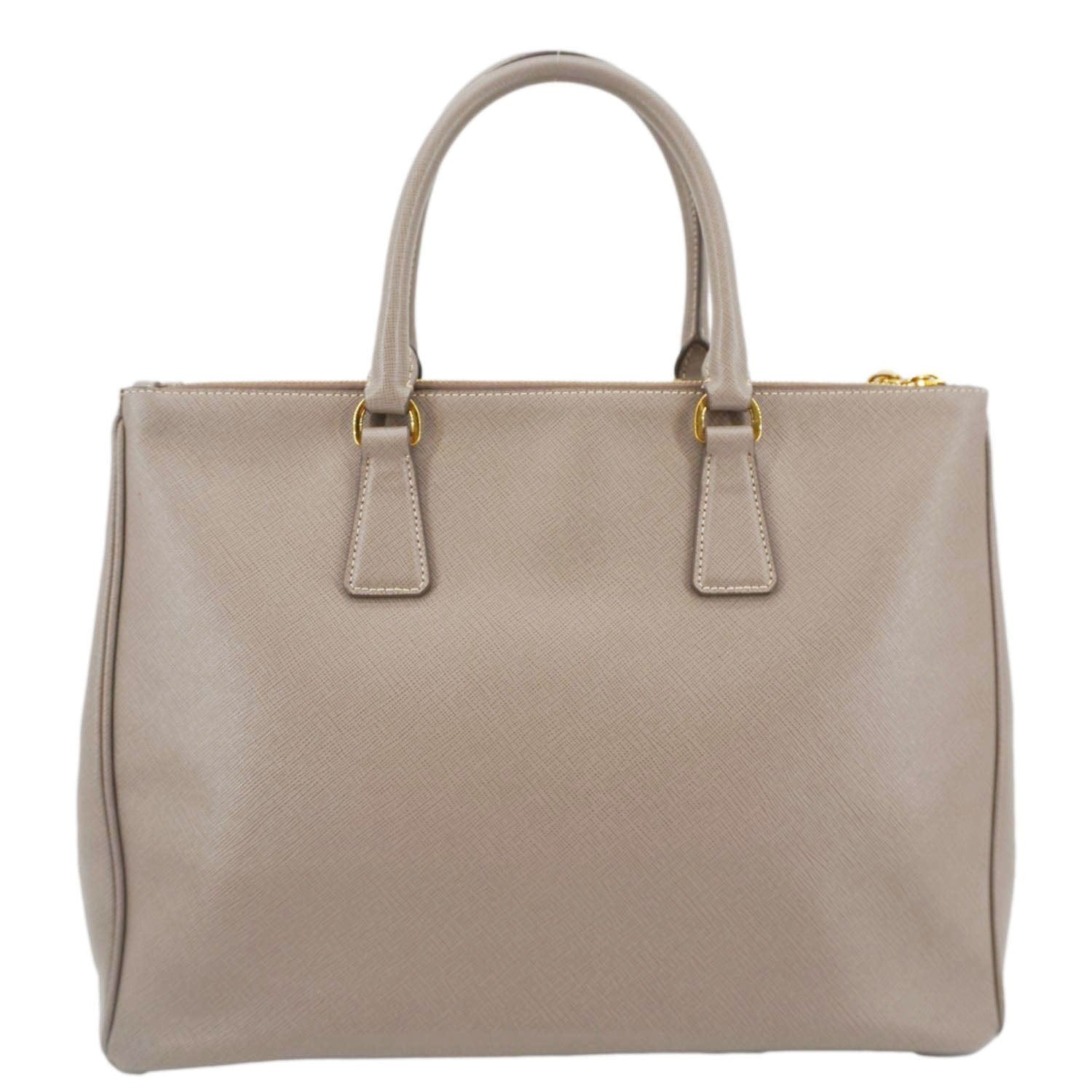PRADA Double Zip Medium Lux Saffiano Leather Tote Argilla