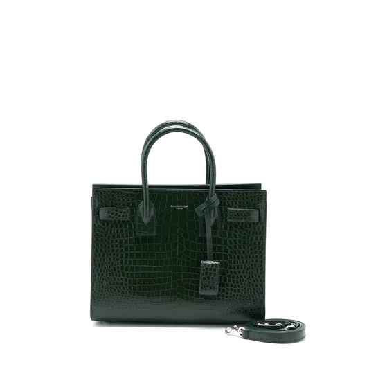 Saint Laurent Baby Sac De Jour Crocodile-Embossed Dark Green