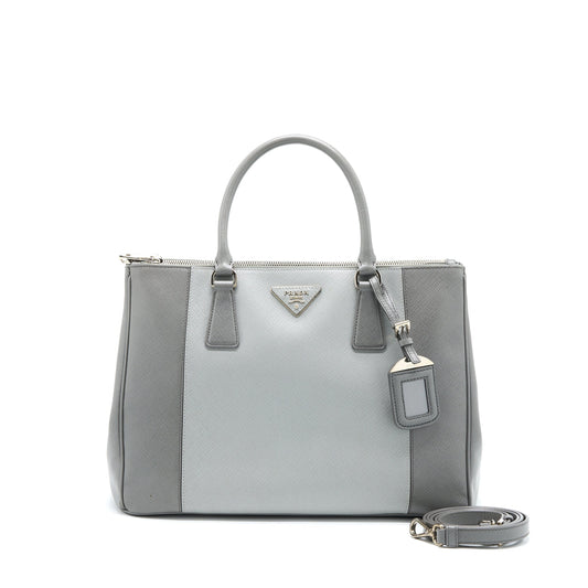 Prada Double Zip Tote Purse Saffiano Calfskin Multicolour Grey