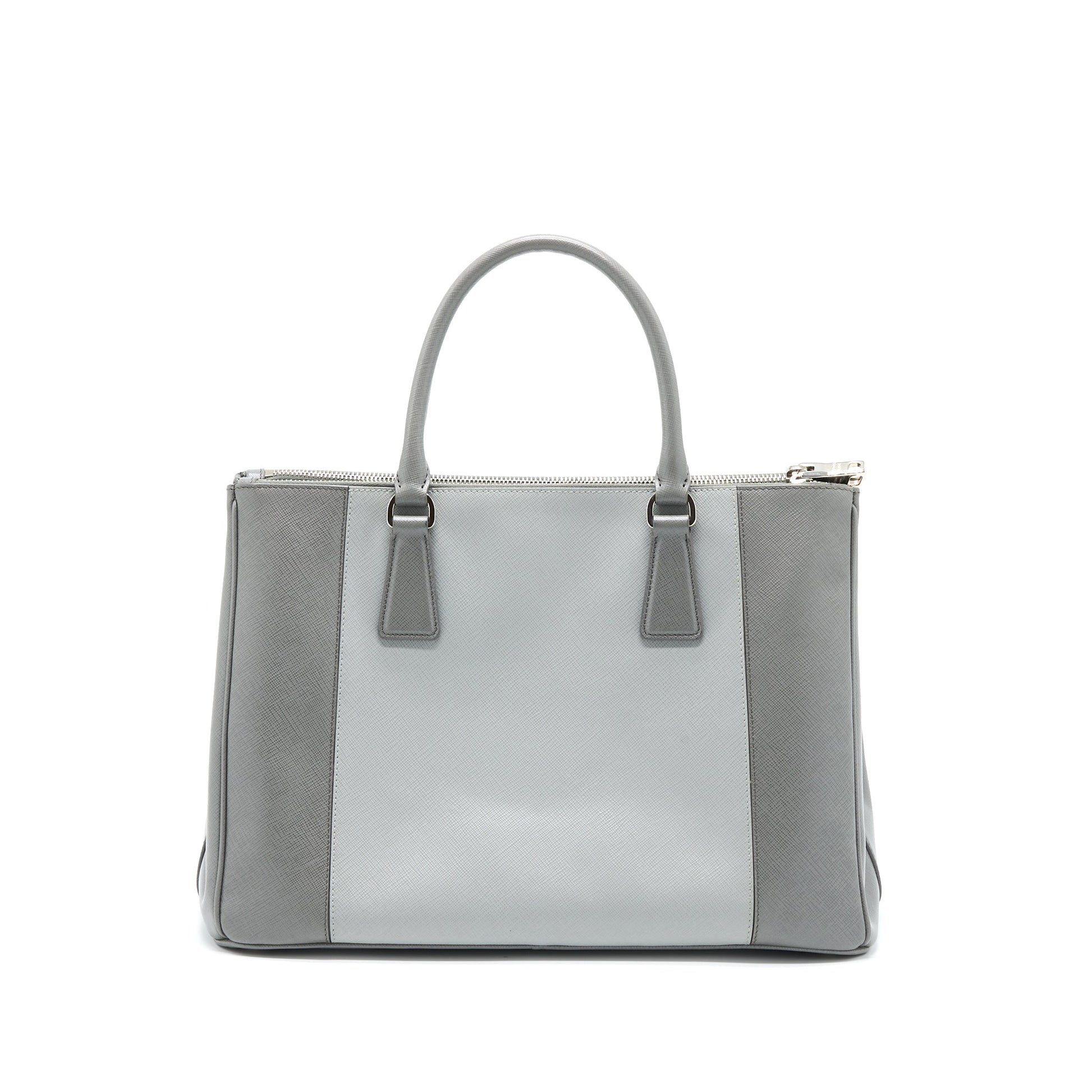 Prada Double Zip Tote Purse Saffiano Calfskin Multicolour Grey