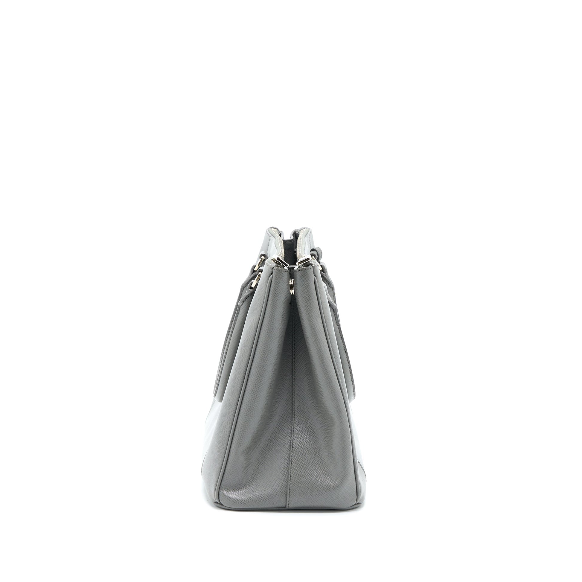 Prada Double Zip Tote Purse Saffiano Calfskin Multicolour Grey
