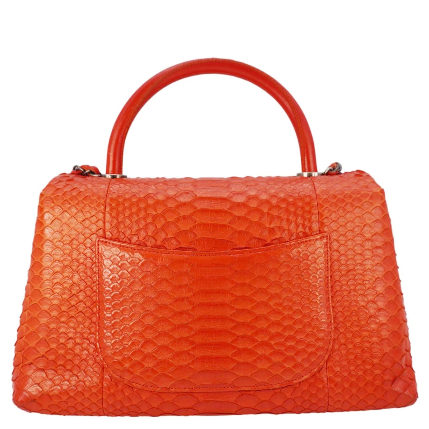 Chanel Coco Flap Python Leather Top Handle Shoulder Bag Red